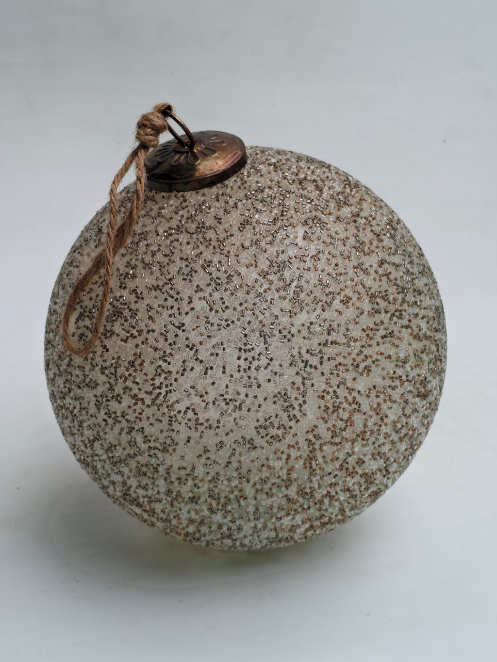 Large Beaded White & Gold Sphere Ornament