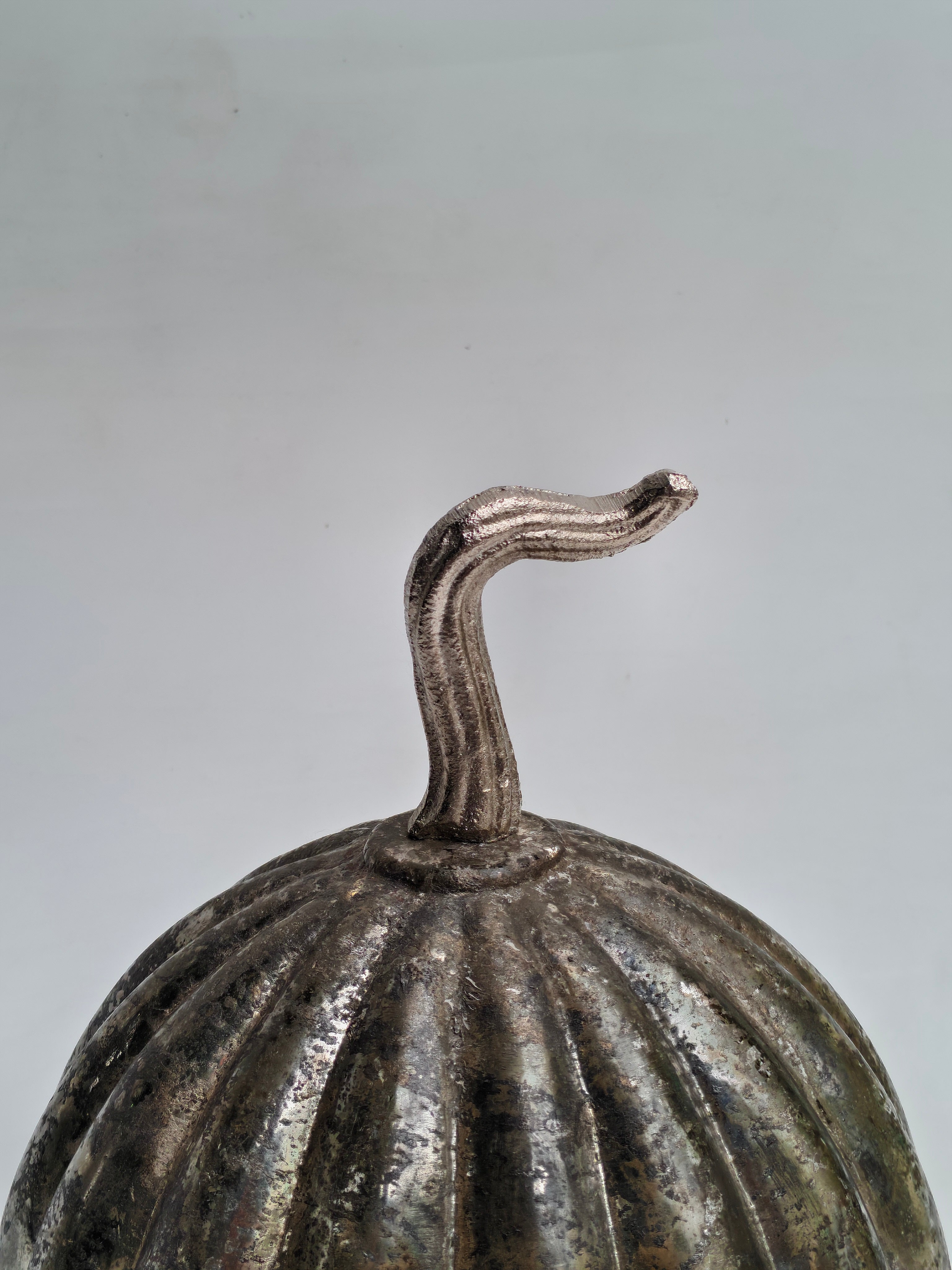 Tall Distressed Silver Mercury Glass Pumpkin Decor "Large Antique Metallic Showpiece"