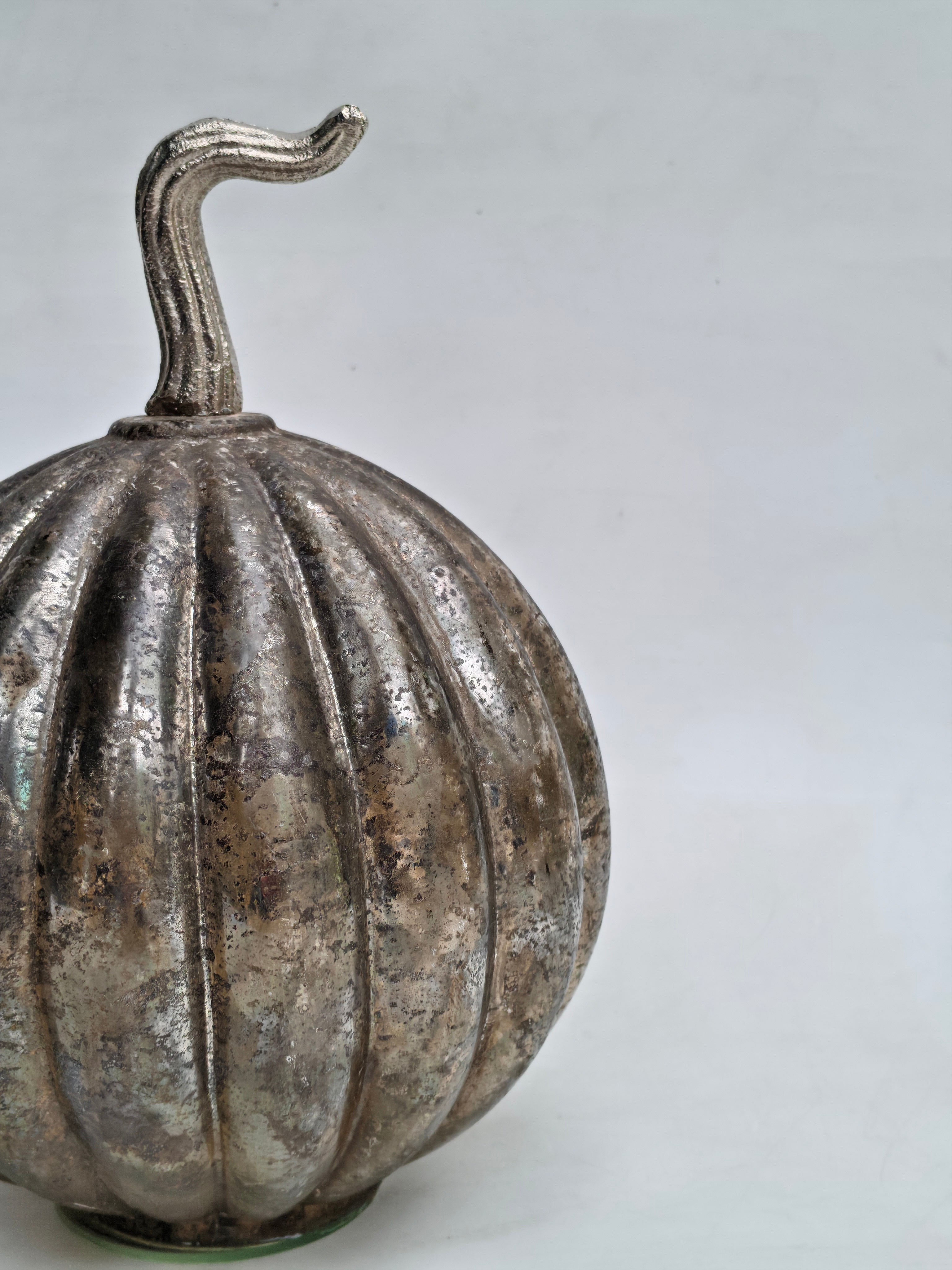 Tall Distressed Silver Mercury Glass Pumpkin Decor "Large Antique Metallic Showpiece"