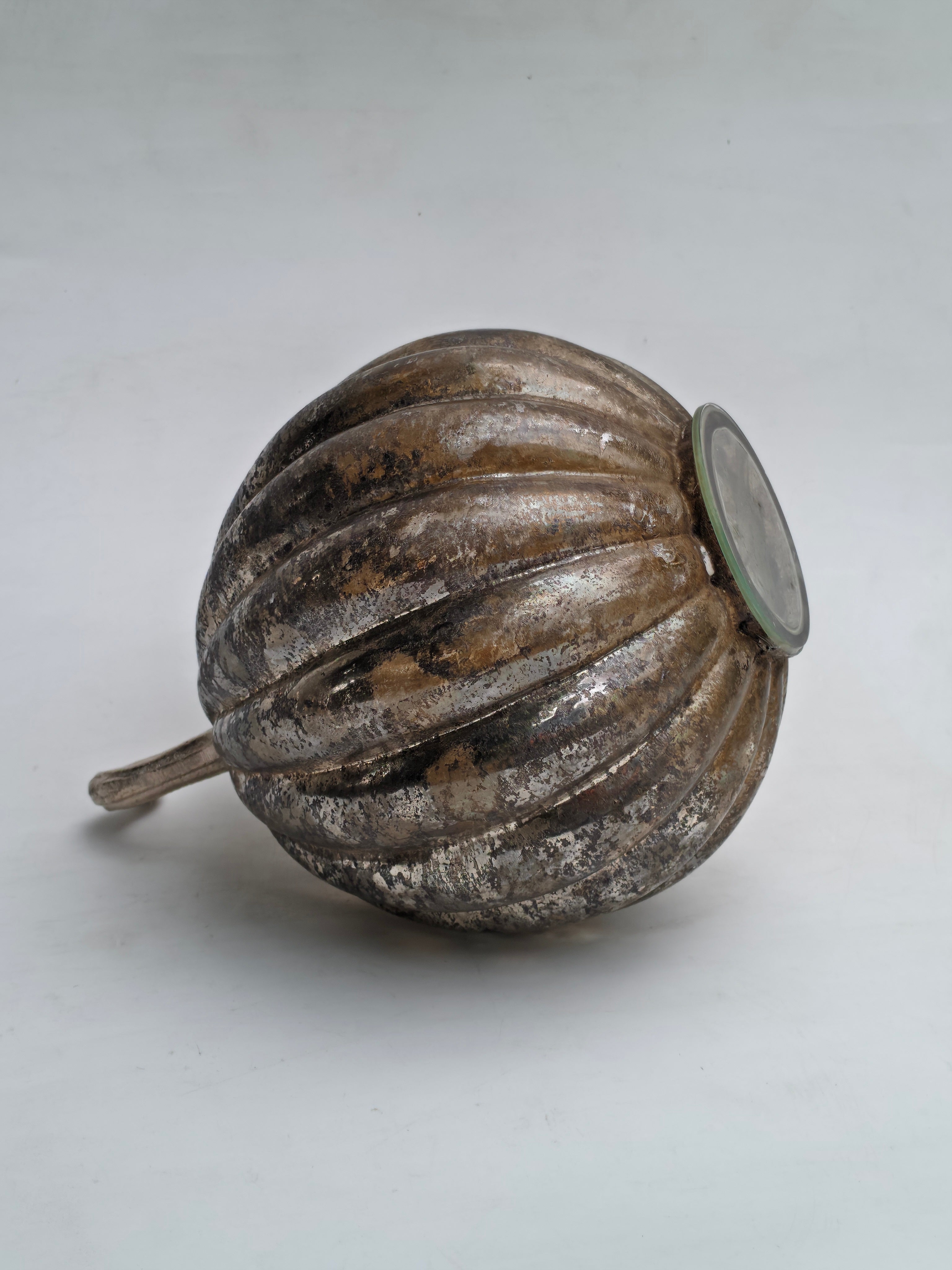 Tall Distressed Silver Mercury Glass Pumpkin Decor "Large Antique Metallic Showpiece"