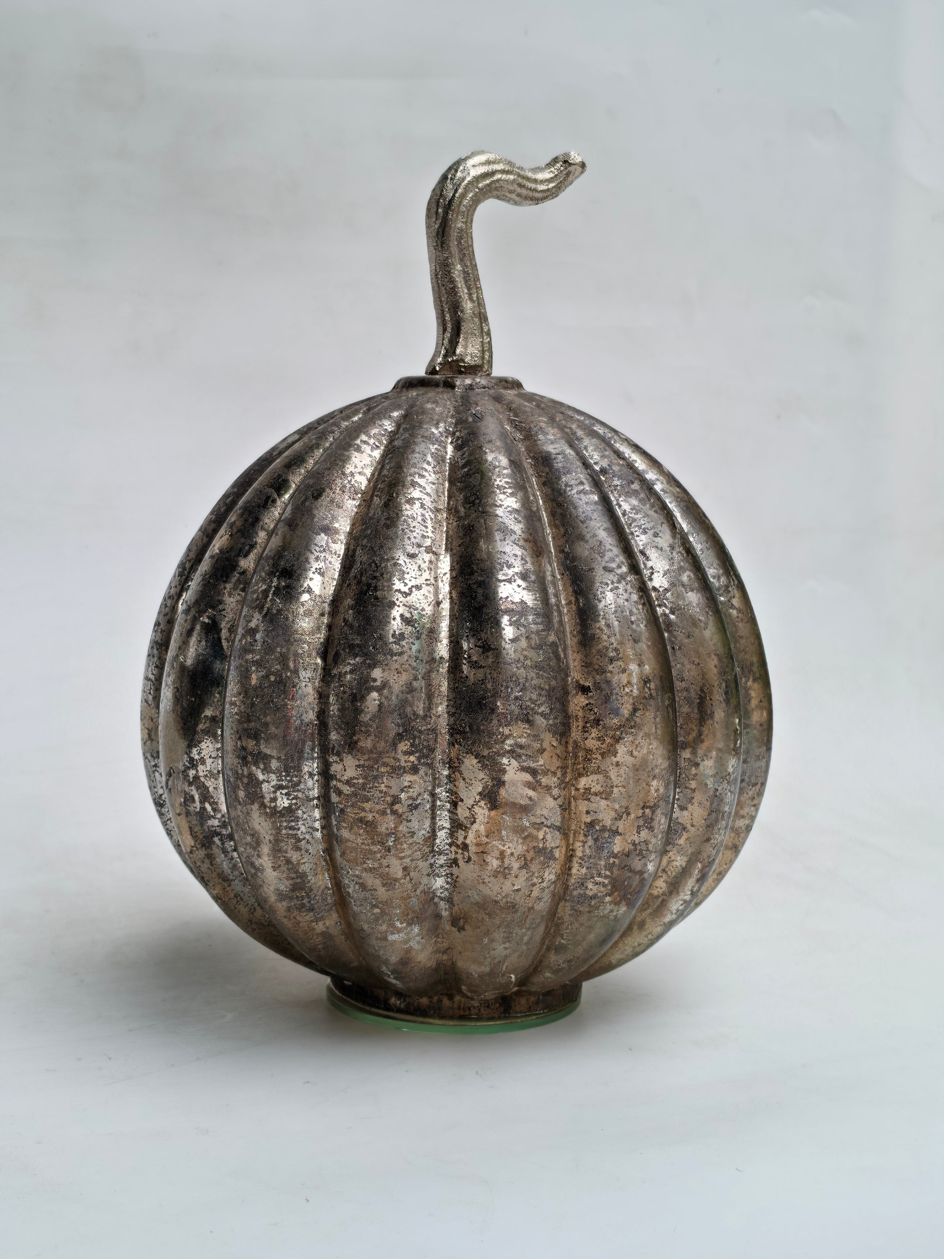 Tall Distressed Silver Mercury Glass Pumpkin Decor "Large Antique Metallic Showpiece"