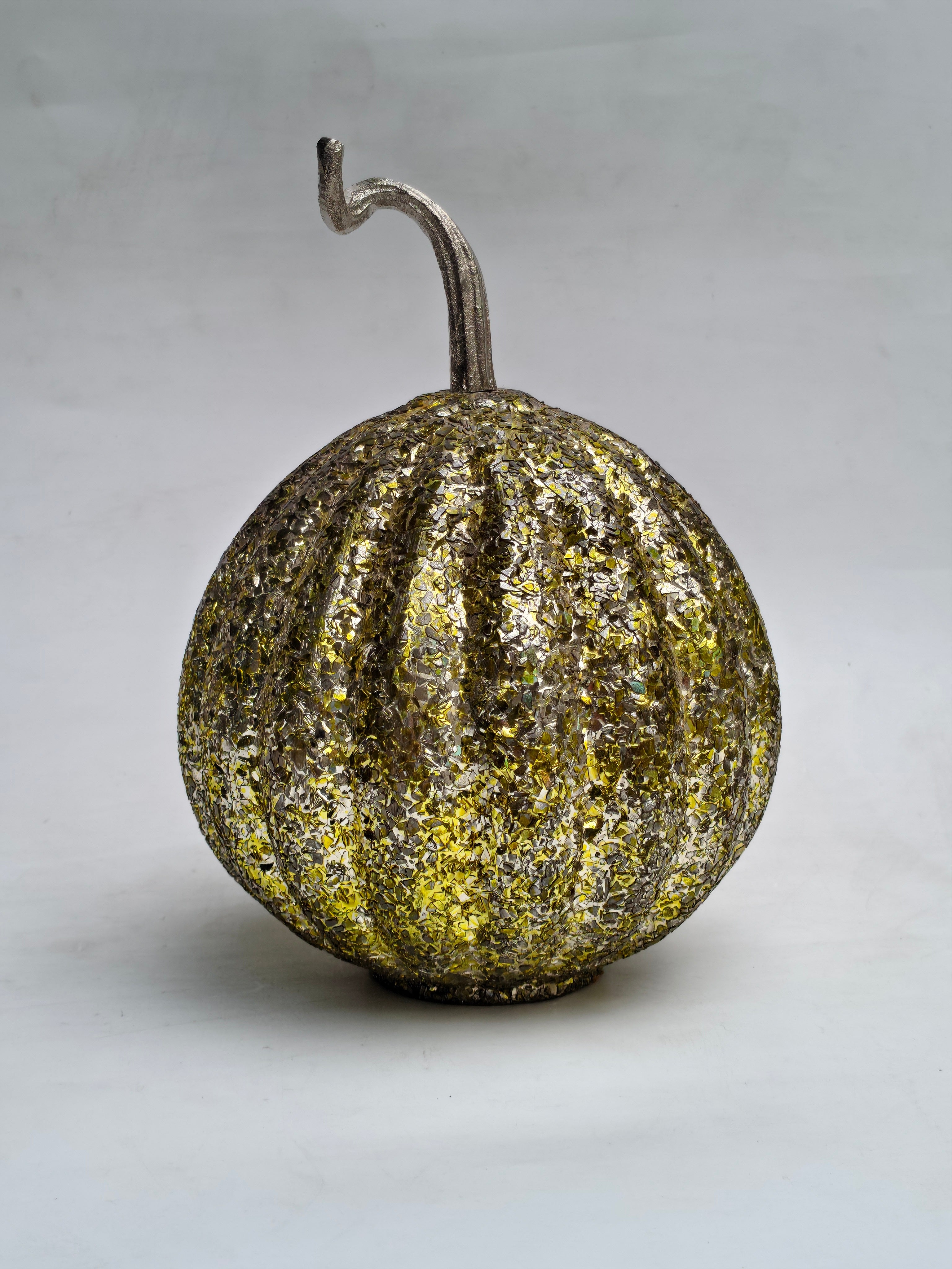 Large Glittered Gold & Silver Pumpkin Decor "Textured Sparkle Glass Showpiece"
