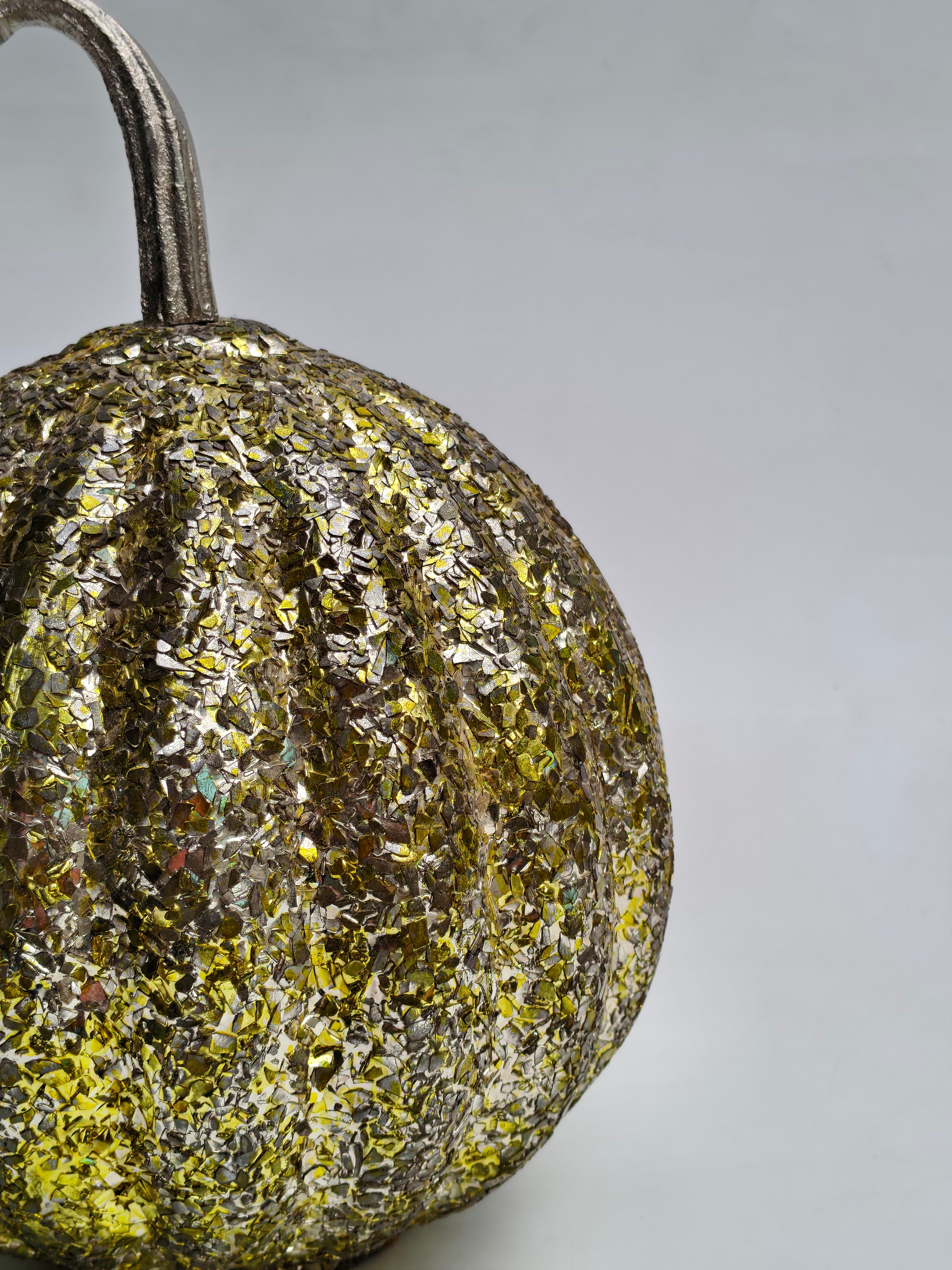 Large Glittered Gold & Silver Pumpkin Decor "Textured Sparkle Glass Showpiece"