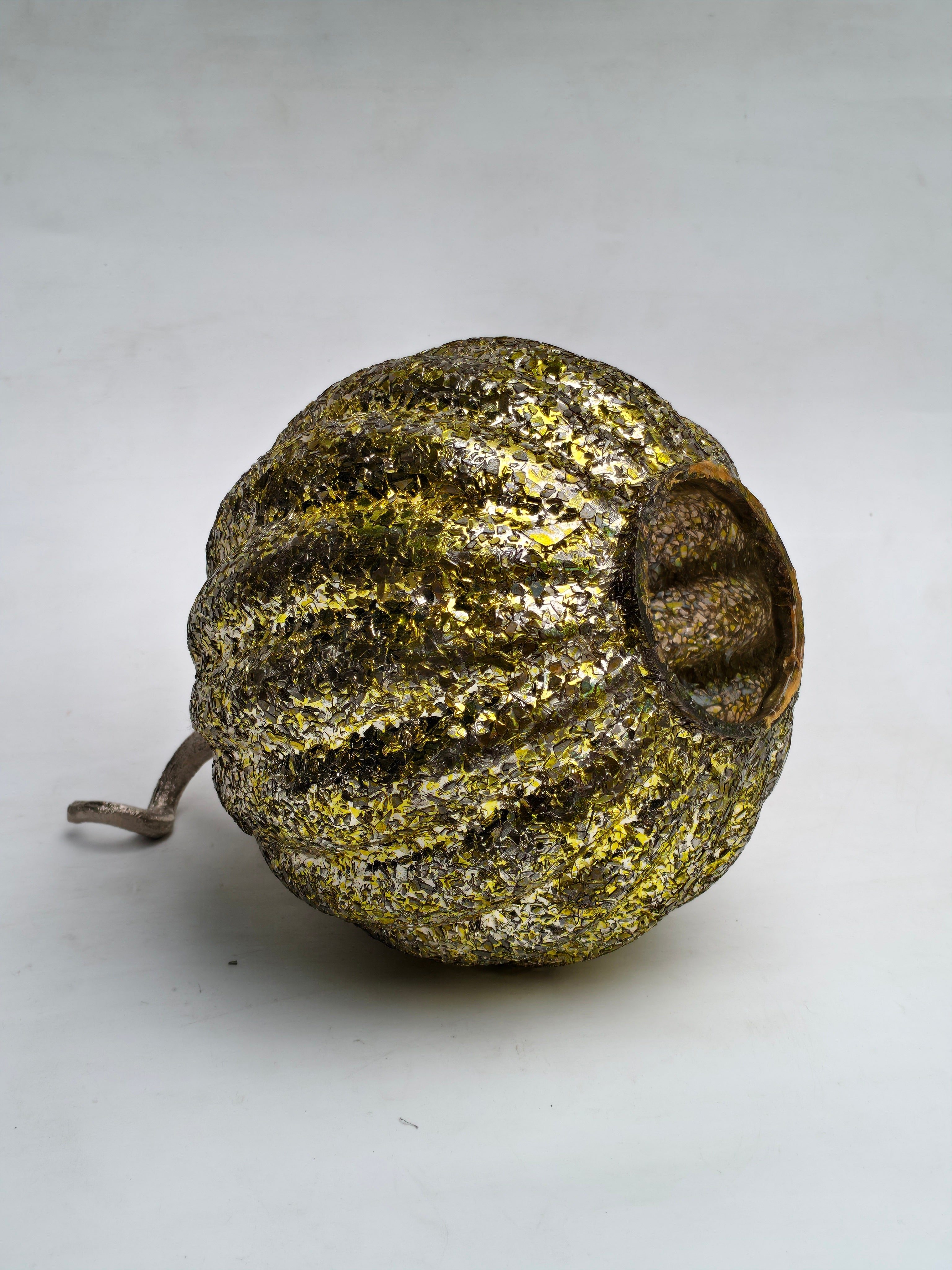 Large Glittered Gold & Silver Pumpkin Decor "Textured Sparkle Glass Showpiece"