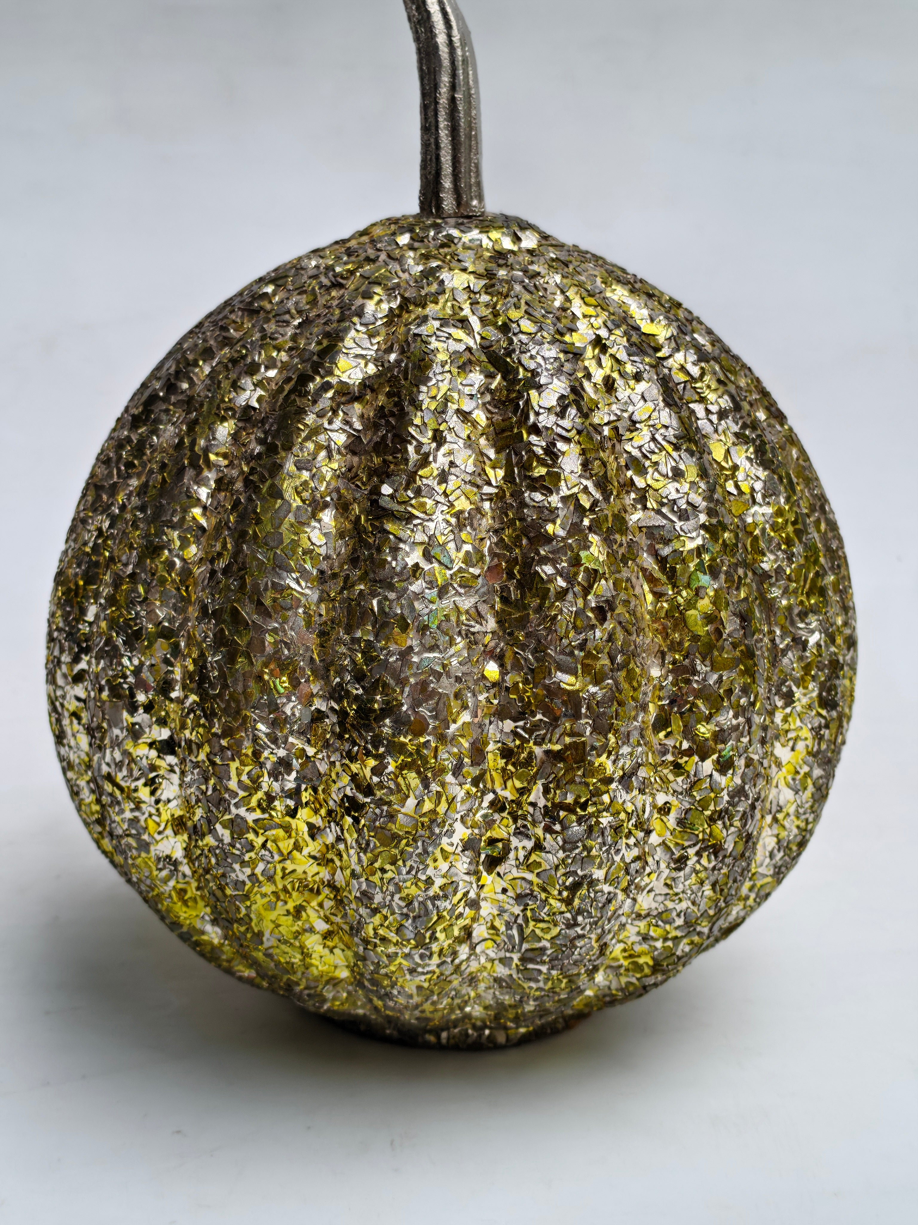 Large Glittered Gold & Silver Pumpkin Decor "Textured Sparkle Glass Showpiece"