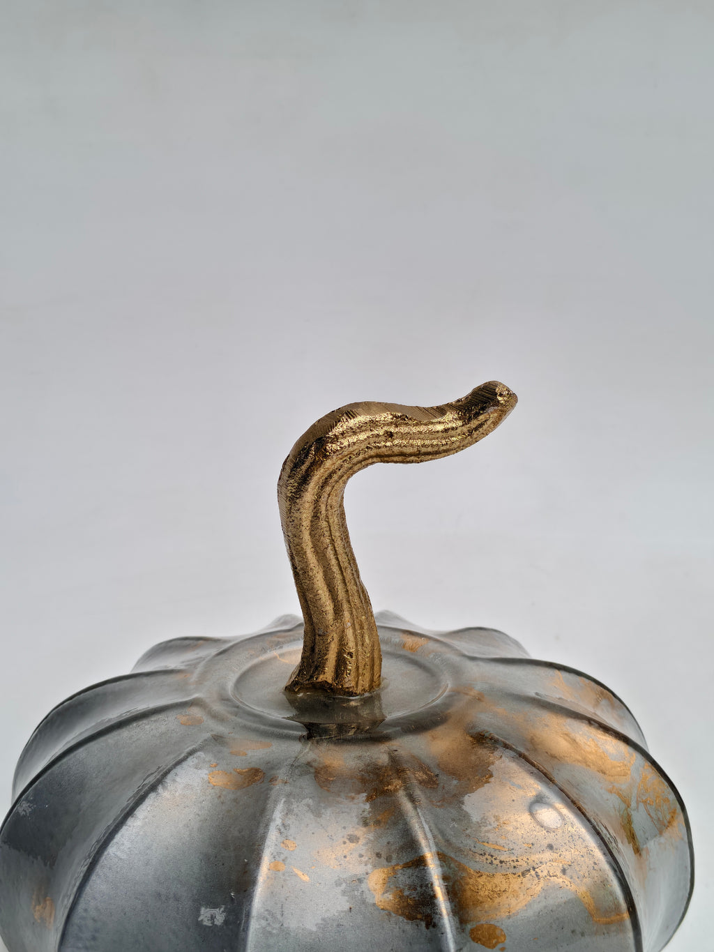 Wide Distressed Silver & Gold Pumpkin Decor