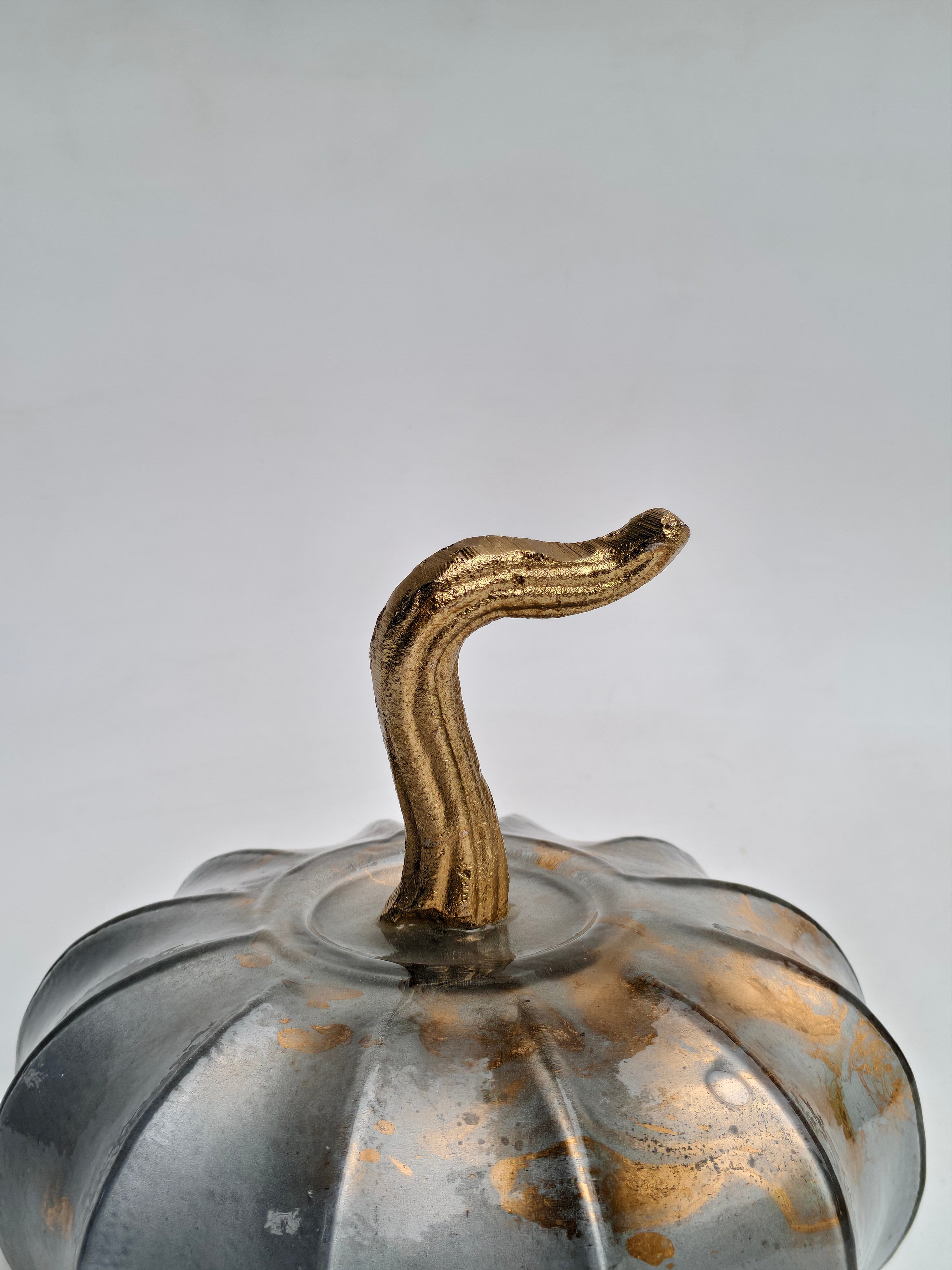 Wide Distressed Silver & Gold Pumpkin Decor "Metallic Handcrafted Glass Showpiece"