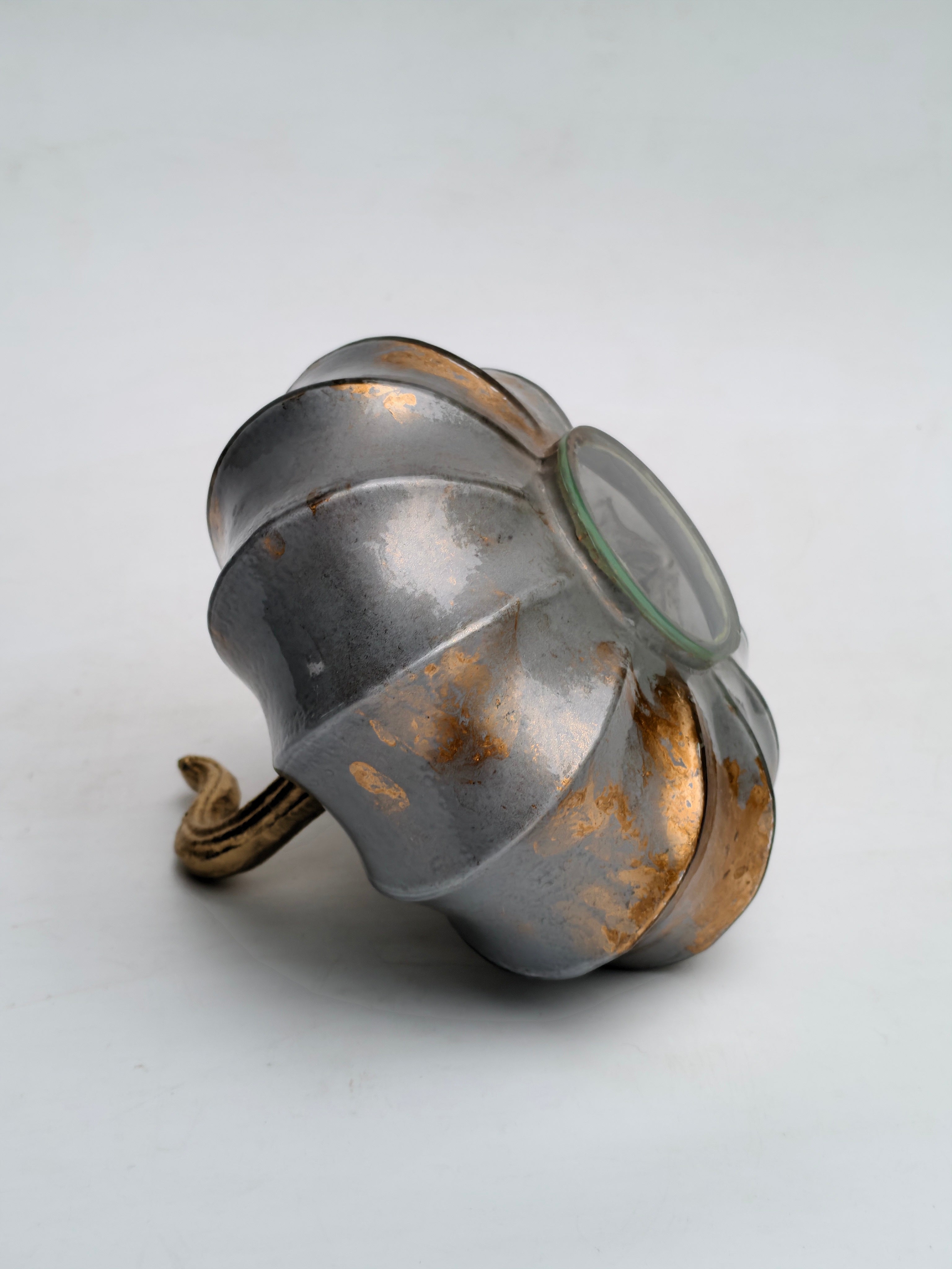 Wide Distressed Silver & Gold Pumpkin Decor "Metallic Handcrafted Glass Showpiece"