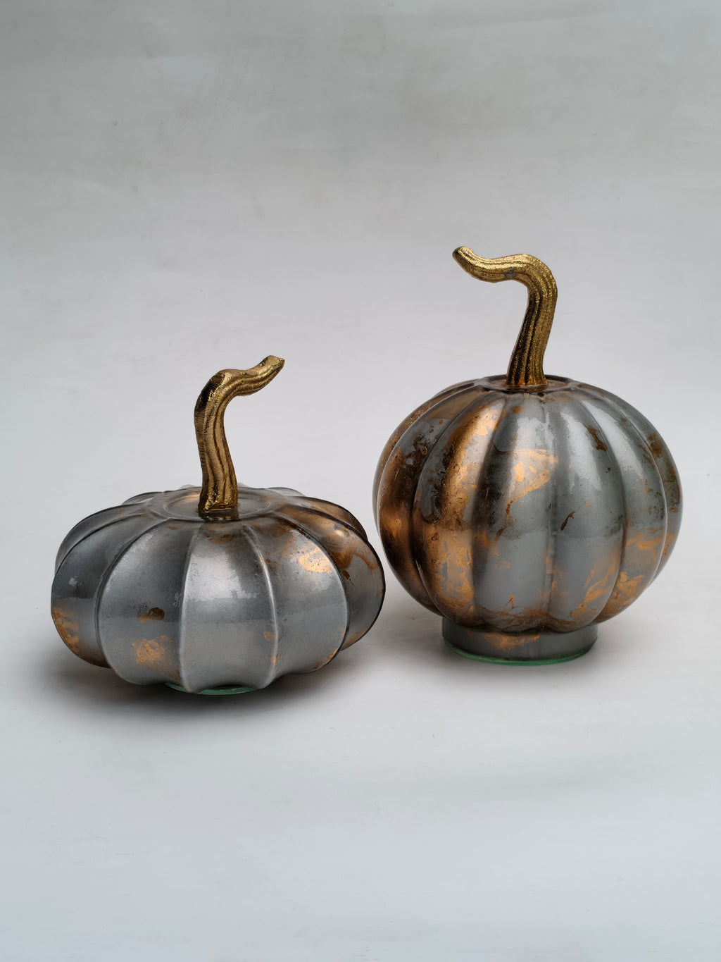 Wide Distressed Silver & Gold Pumpkin Decor