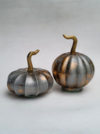Wide Distressed Silver & Gold Pumpkin Decor