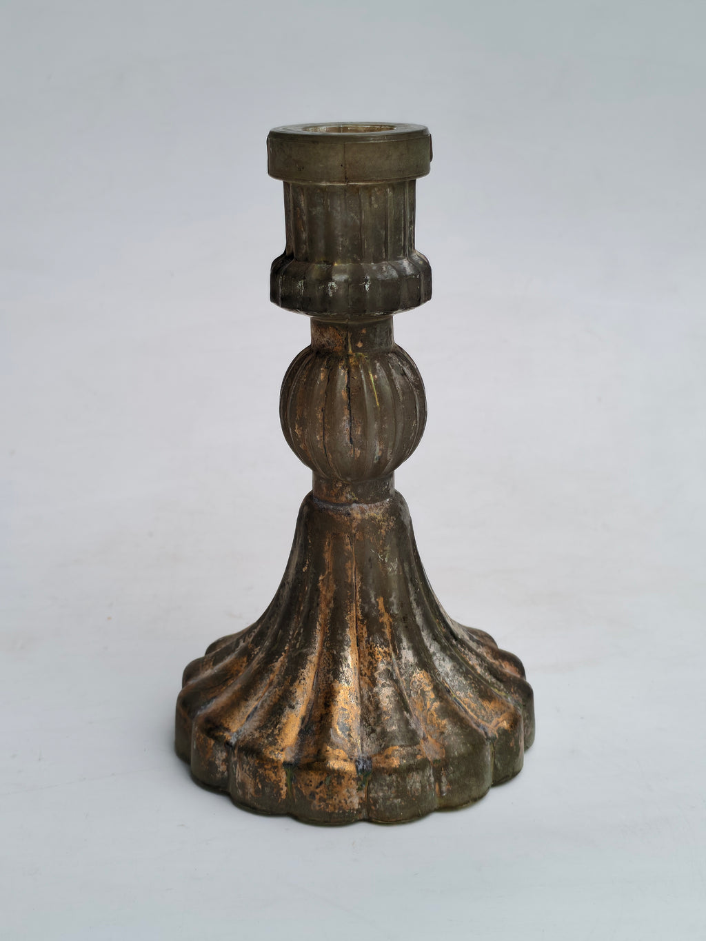 Antique Textured Glass Candle Holder – Distressed Gold Finish