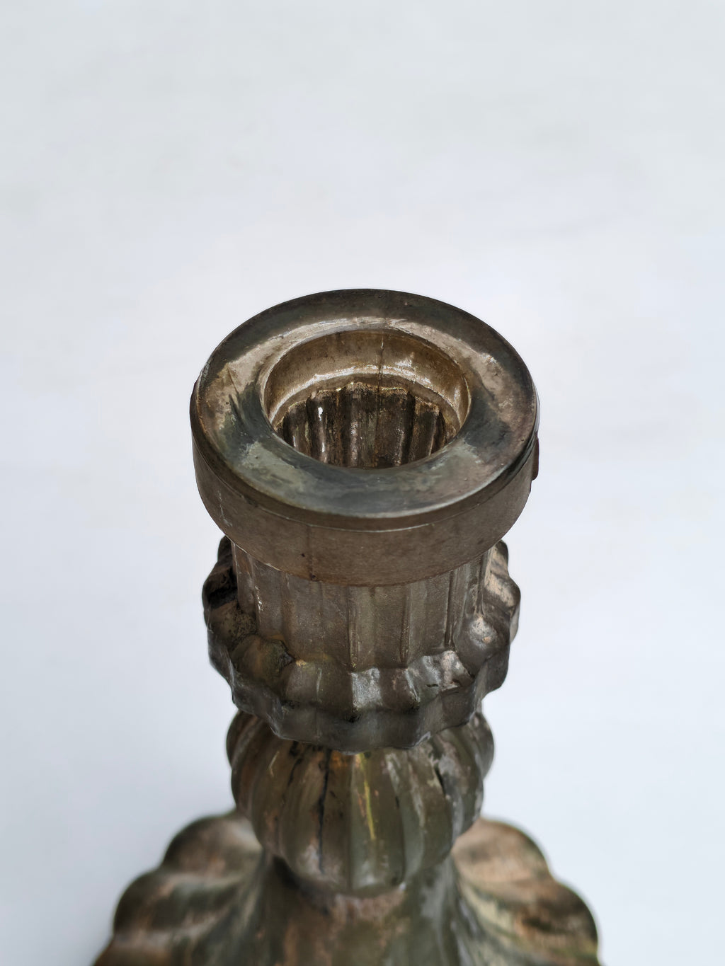 Antique Textured Glass Candle Holder – Distressed Gold Finish