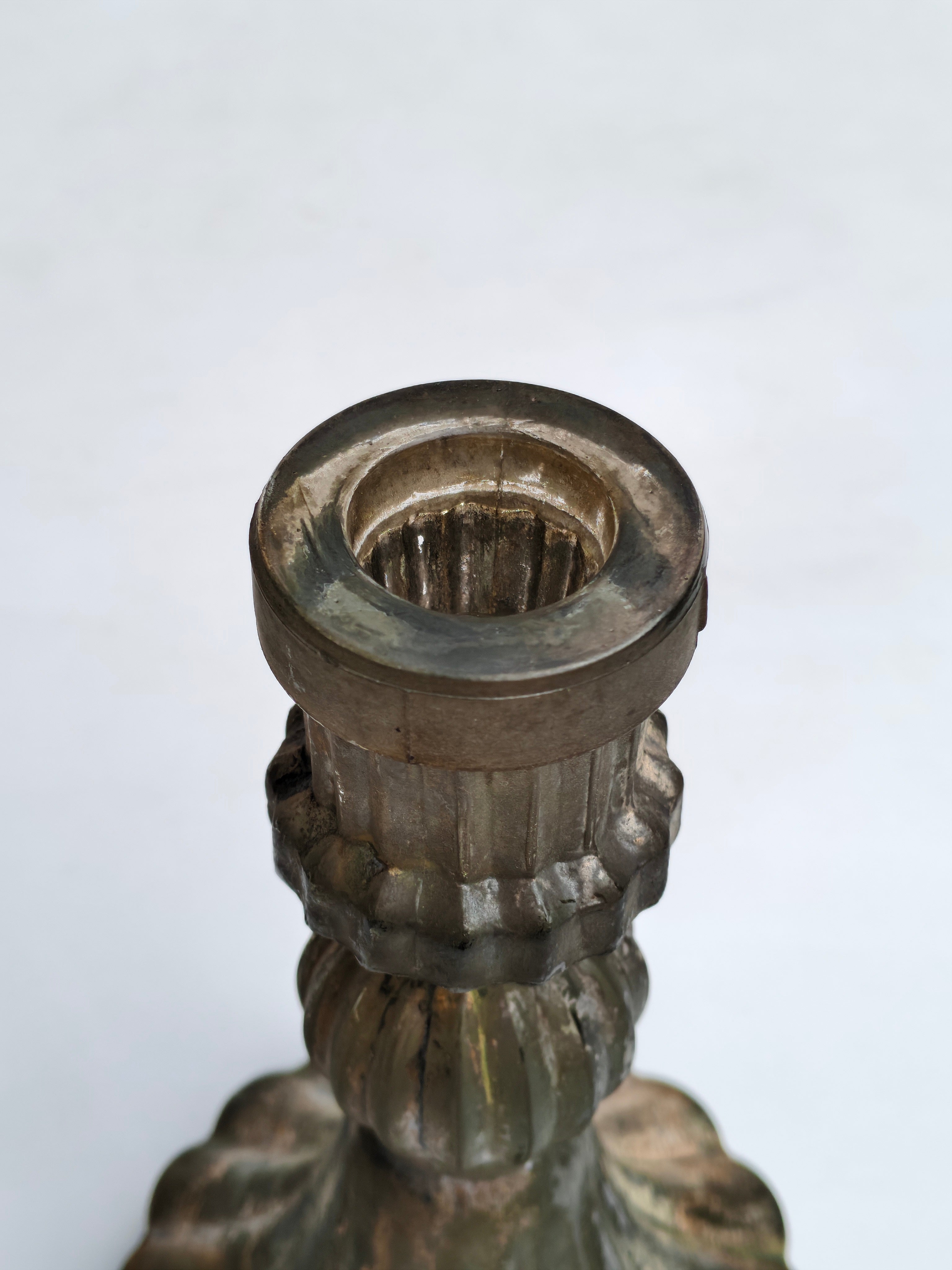 Antique Textured Glass Candle Holder – Distressed Gold Finish