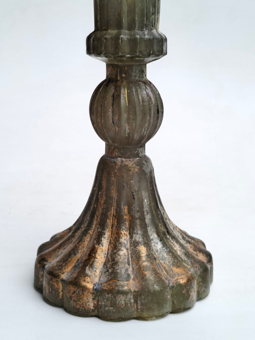 Antique Textured Glass Candle Holder – Distressed Gold Finish