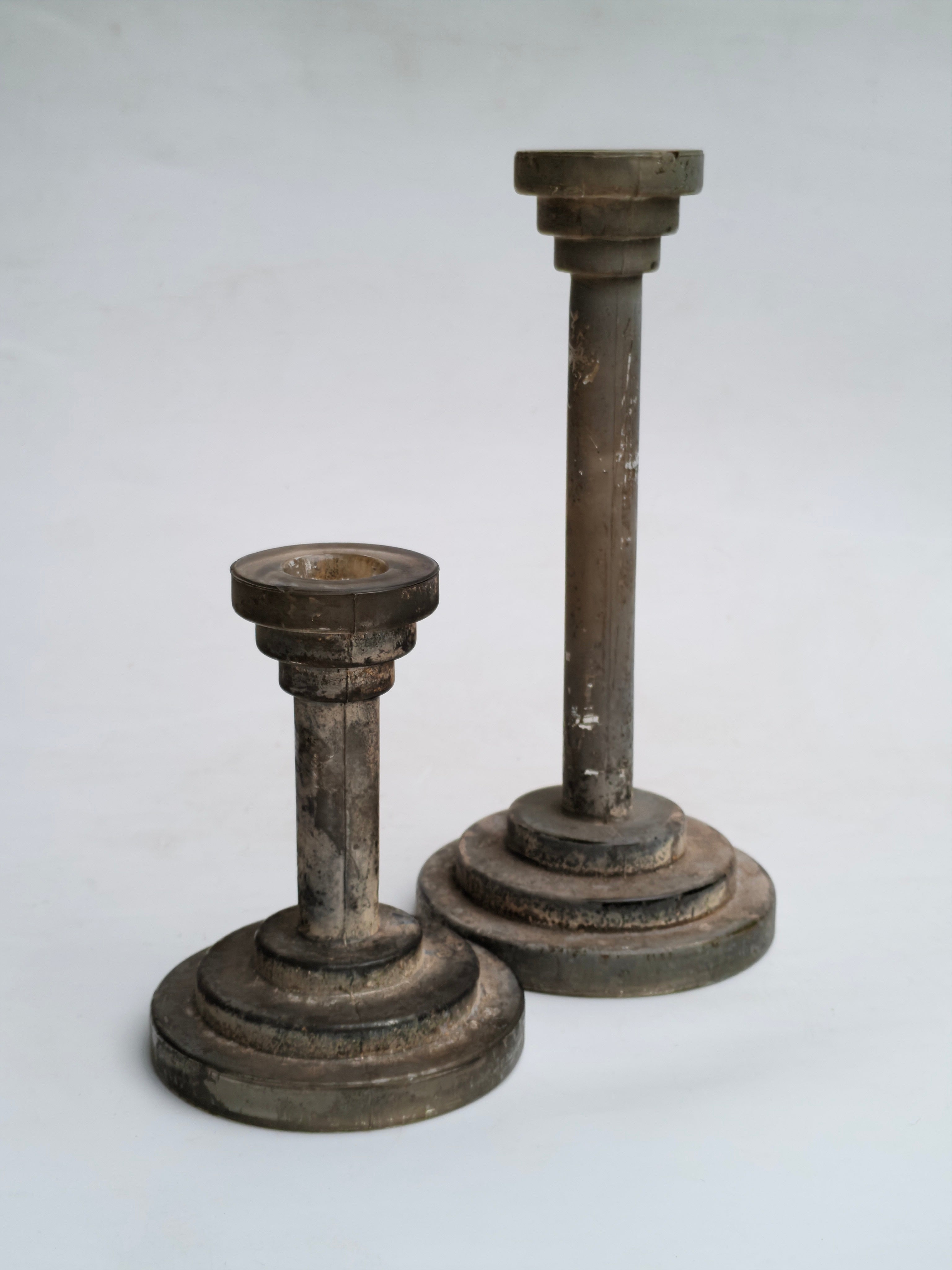 Vintage Glass Holder Pair – Rustic Distressed Finish