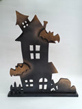 Haunted House Wooden Decor with Bats – Halloween Collection