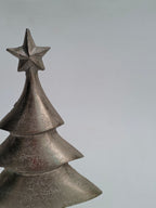 Set of 2 Metal Christmas Tree Figurines with Wooden Base