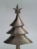 Set of 2 Metal Christmas Tree Figurines with Wooden Base