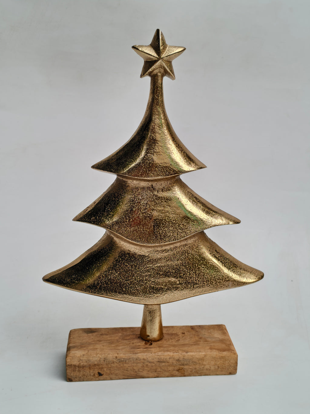 Set of 2 Metal Christmas Tree Figurines with Wooden Base
