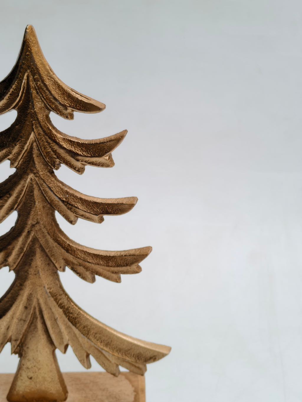 Set of 2 Golden Metal Christmas Trees with Wooden Base