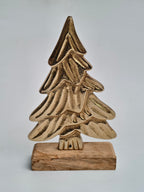 Golden Metal Christmas Tree with Wooden Base | Festive Table Décor