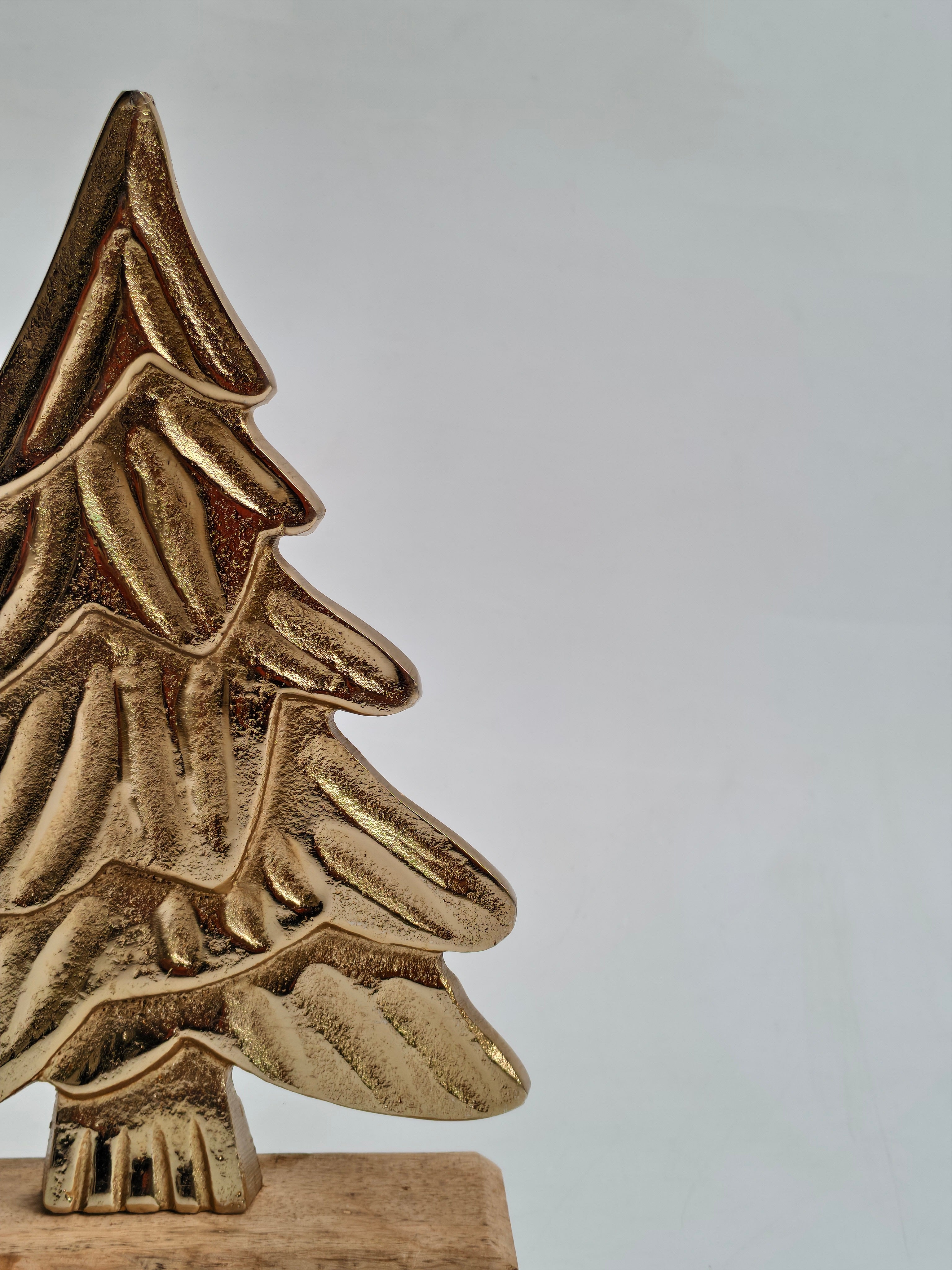 Golden Metal Christmas Tree with Wooden Base | Festive Table Décor