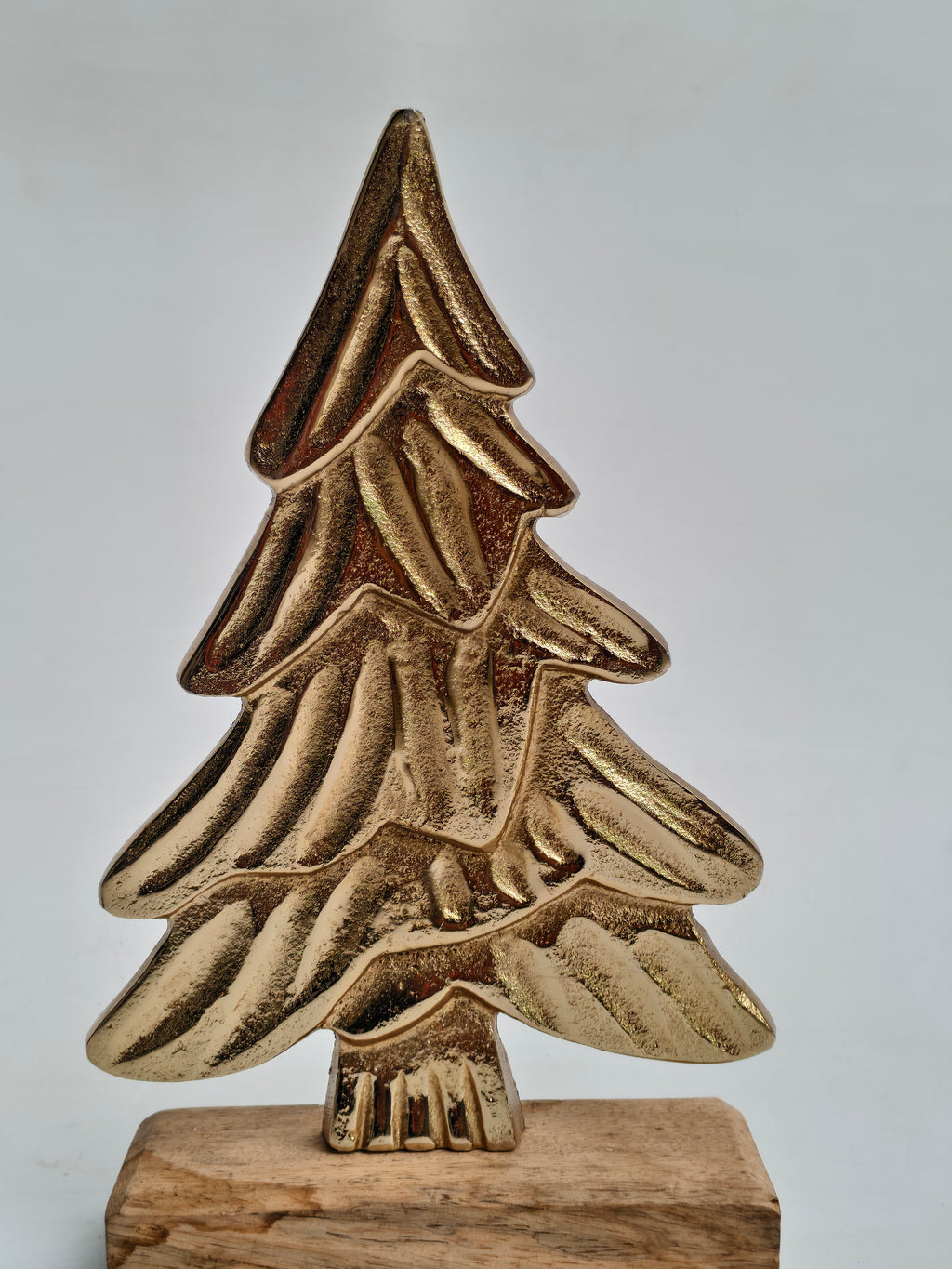 Golden Metal Christmas Tree with Wooden Base | Festive Table Décor