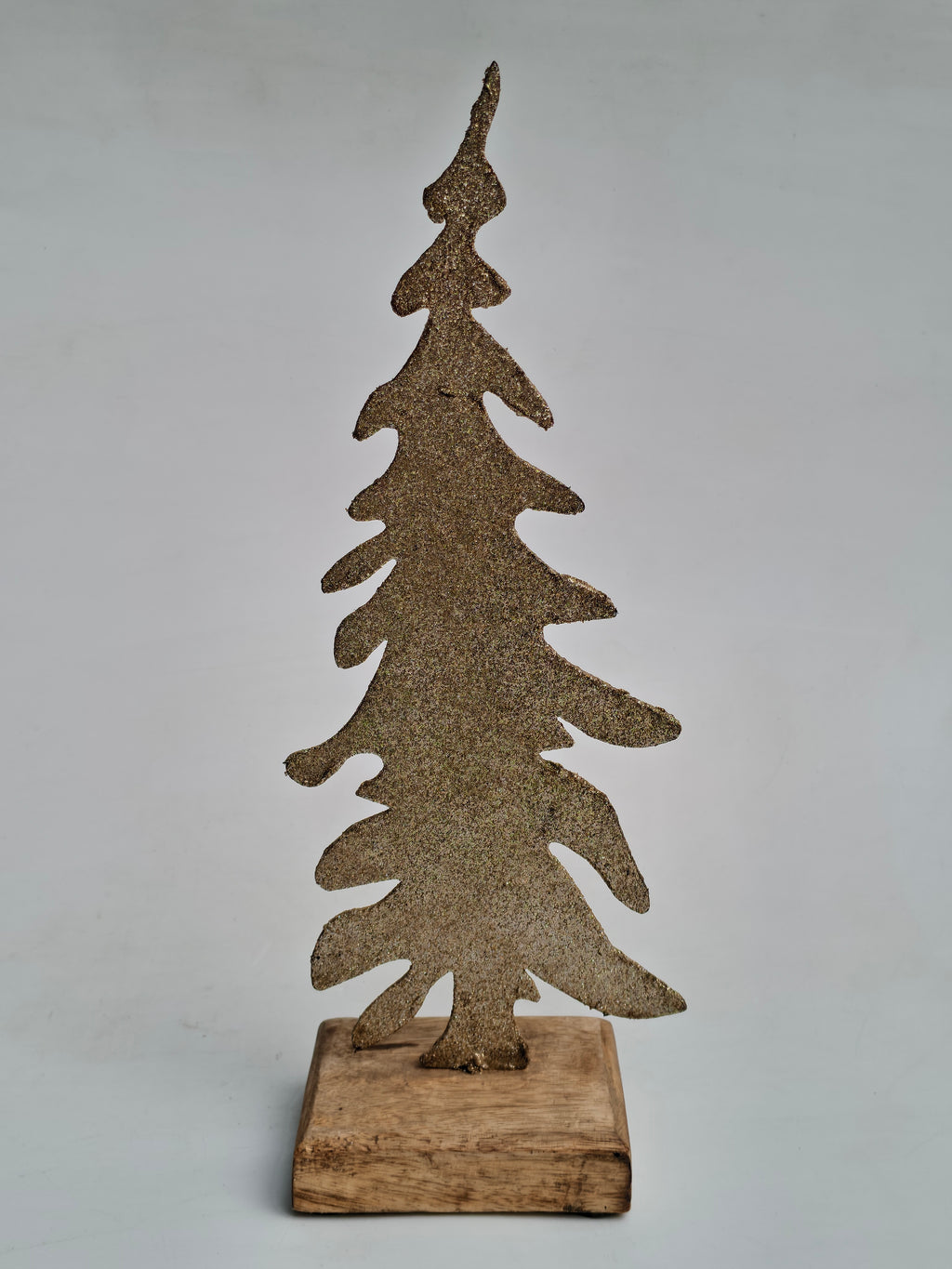 Glittered Golden Christmas Tree on Wooden Base