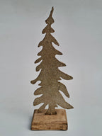 Glittered Golden Christmas Tree on Wooden Base