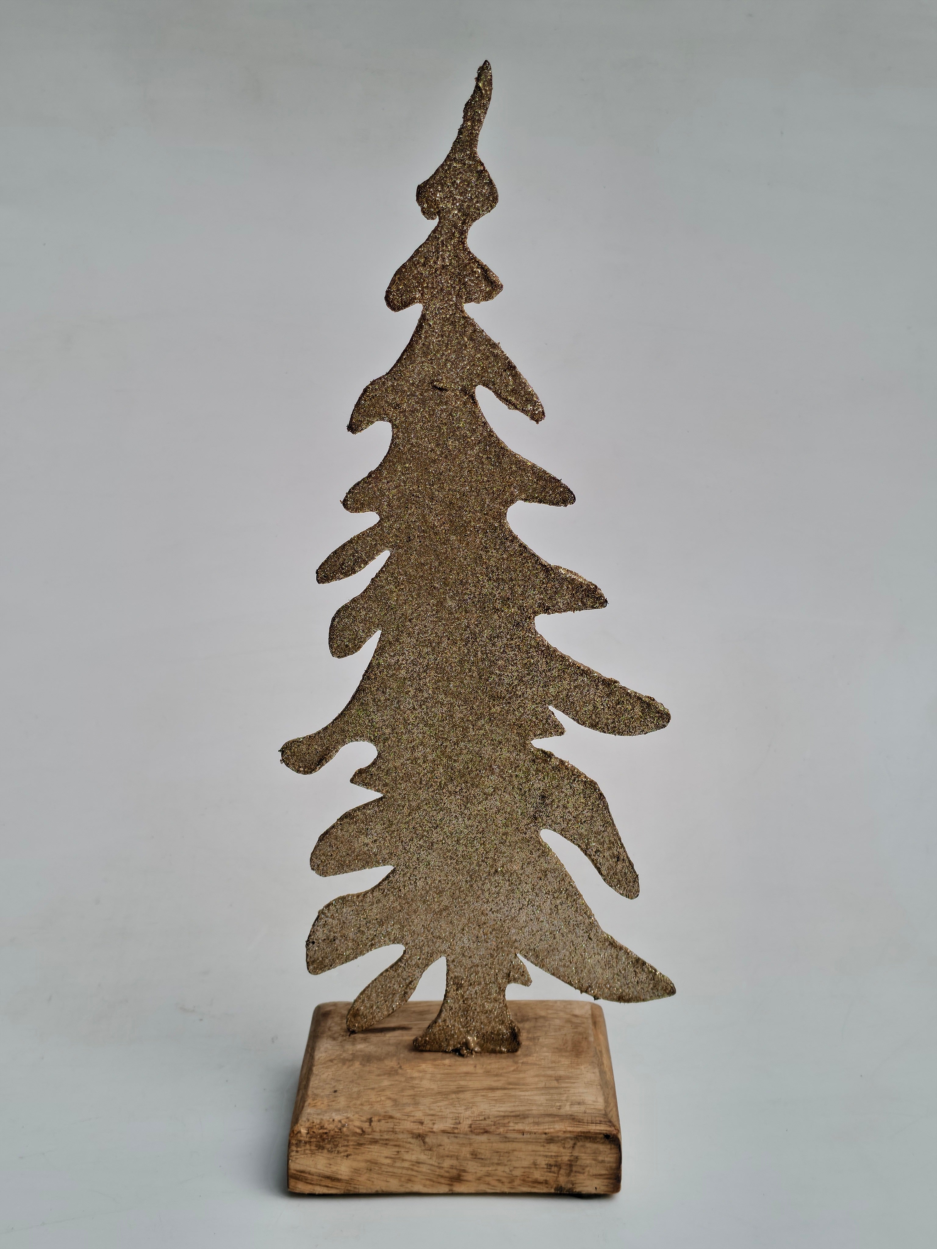 Glittered Golden Christmas Tree on Wooden Base | Elegant Festive Décor