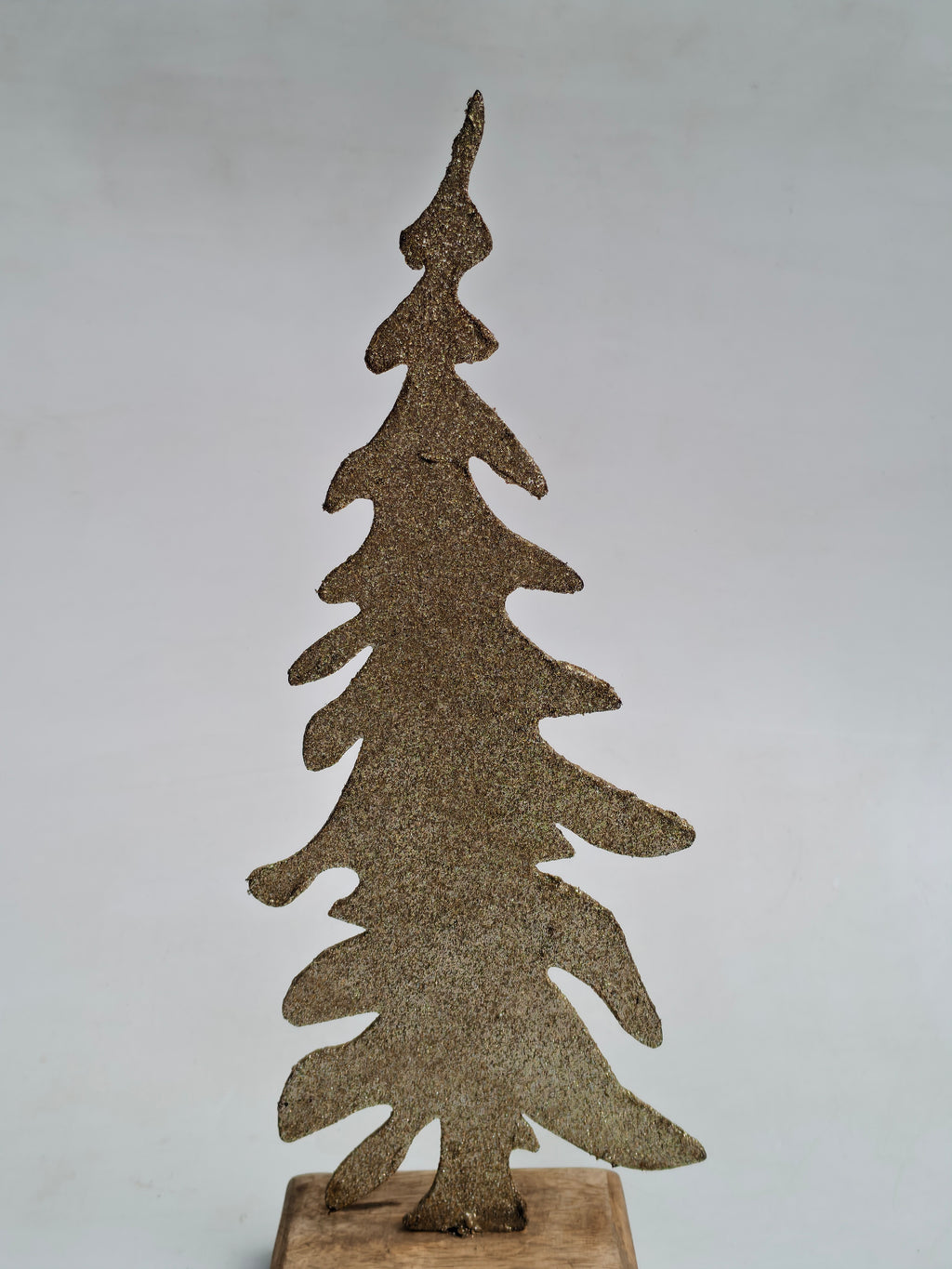 Glittered Golden Christmas Tree on Wooden Base