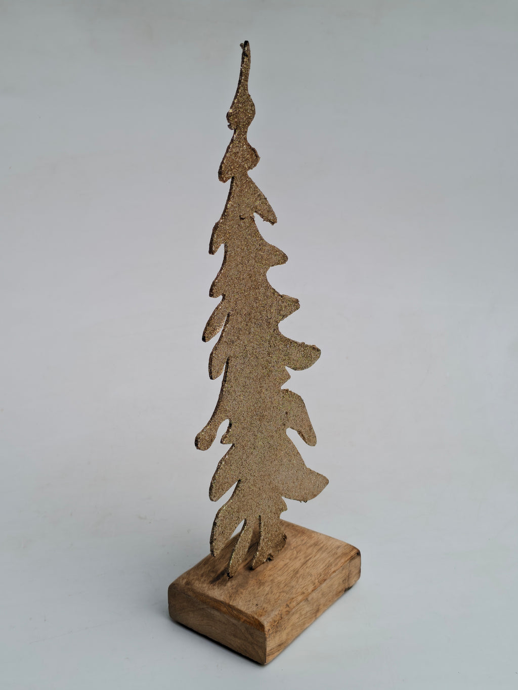 Glittered Golden Christmas Tree on Wooden Base
