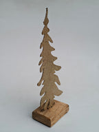 Glittered Golden Christmas Tree on Wooden Base