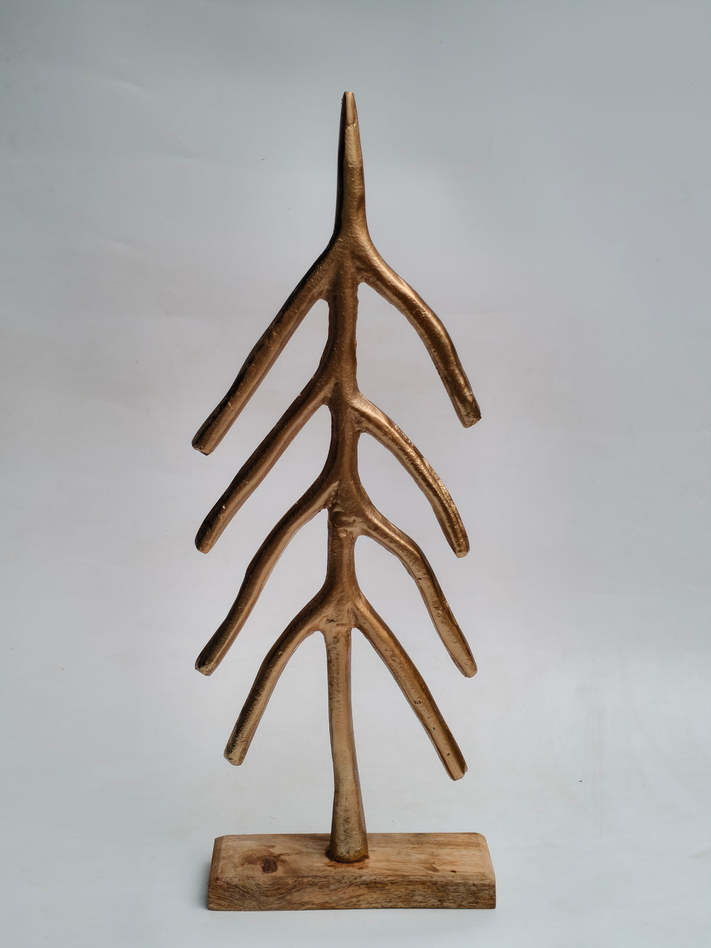 Tall Golden Abstract Christmas Tree on Wooden Base