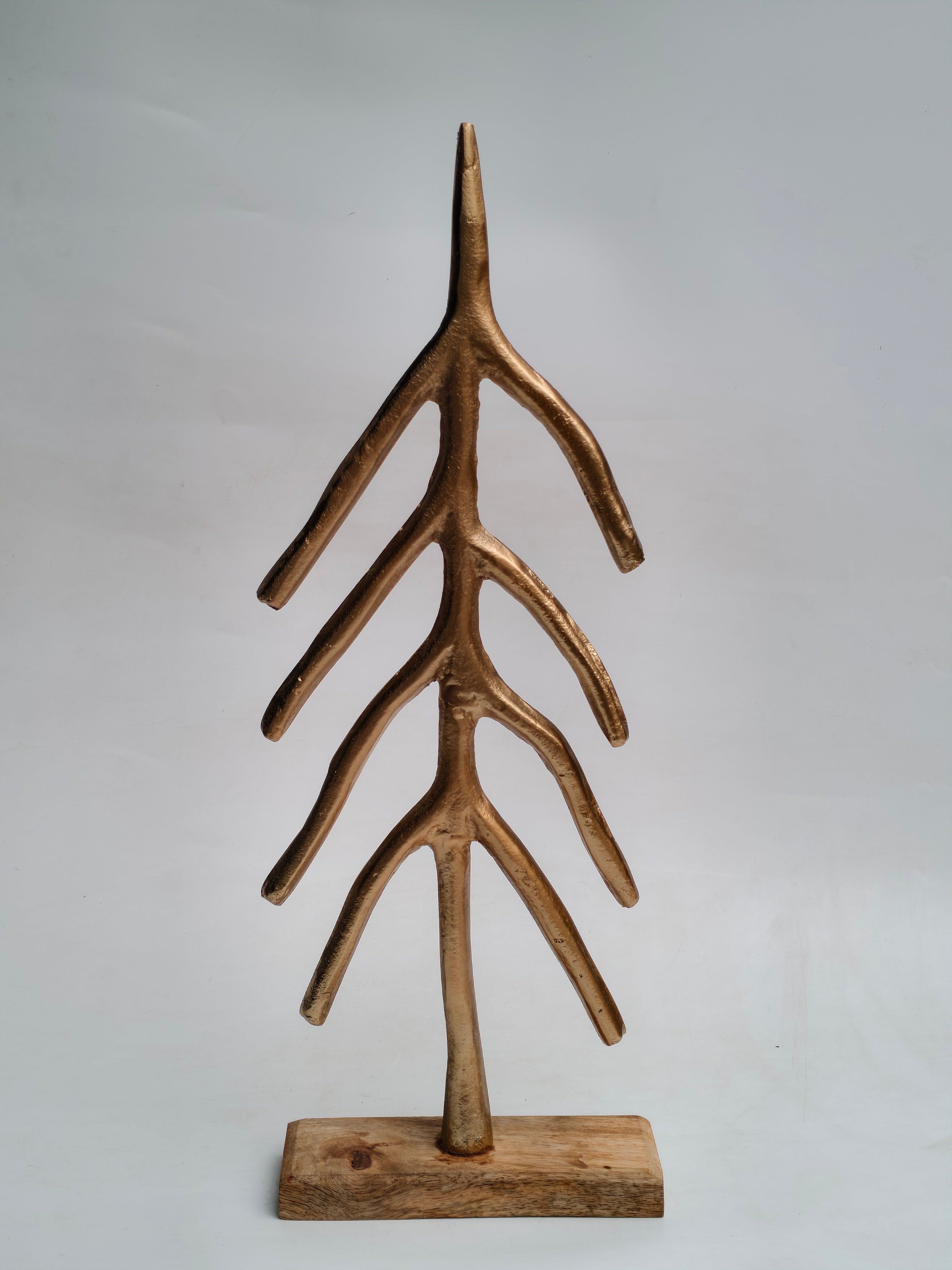 Tall Golden Abstract Christmas Tree on Wooden Base | Modern Festive Décor