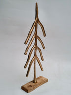 Tall Golden Abstract Christmas Tree on Wooden Base
