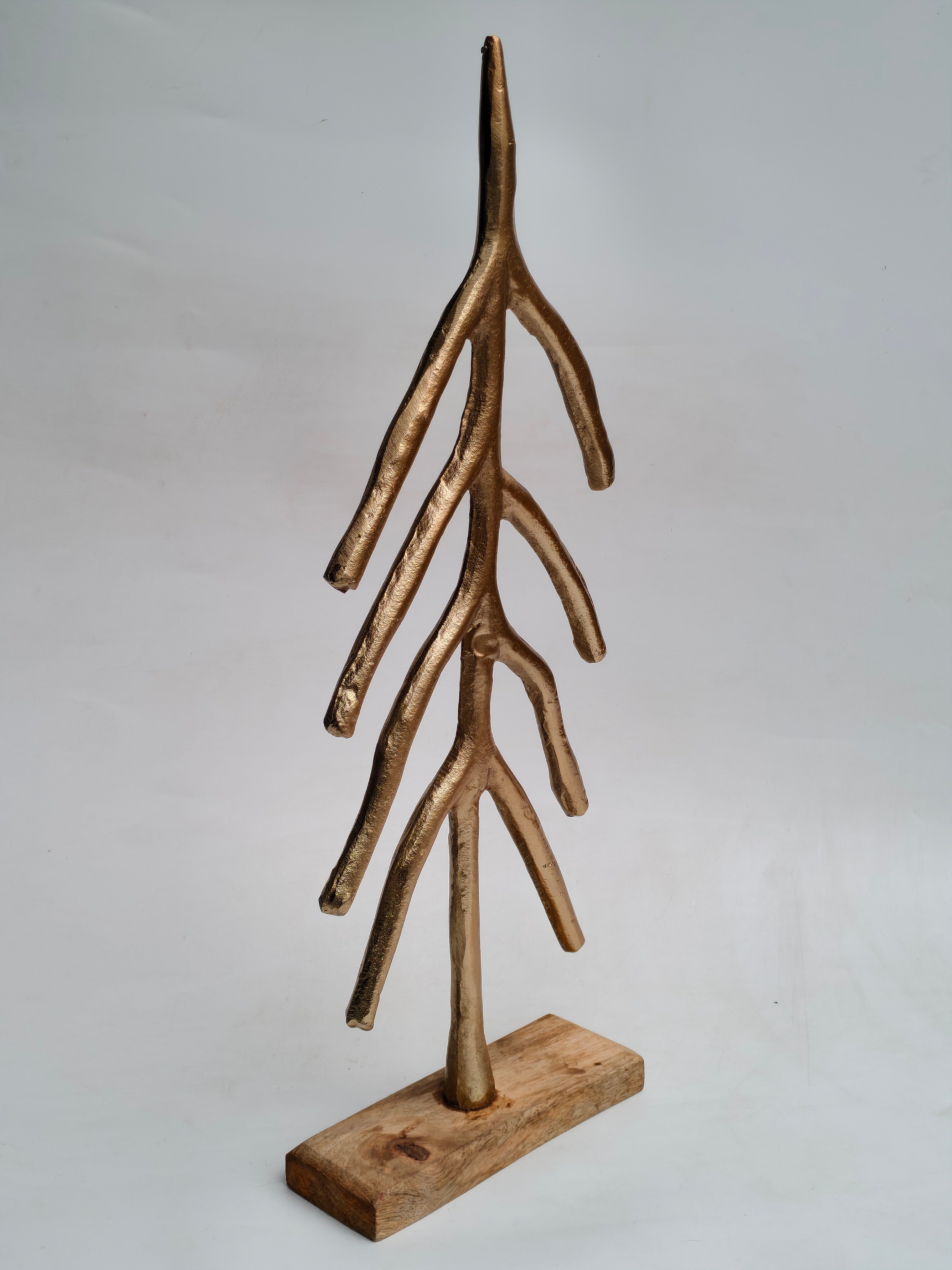 Tall Golden Abstract Christmas Tree on Wooden Base