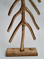 Tall Golden Abstract Christmas Tree on Wooden Base