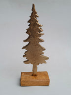 Golden Metal Christmas Tree with Wooden Base