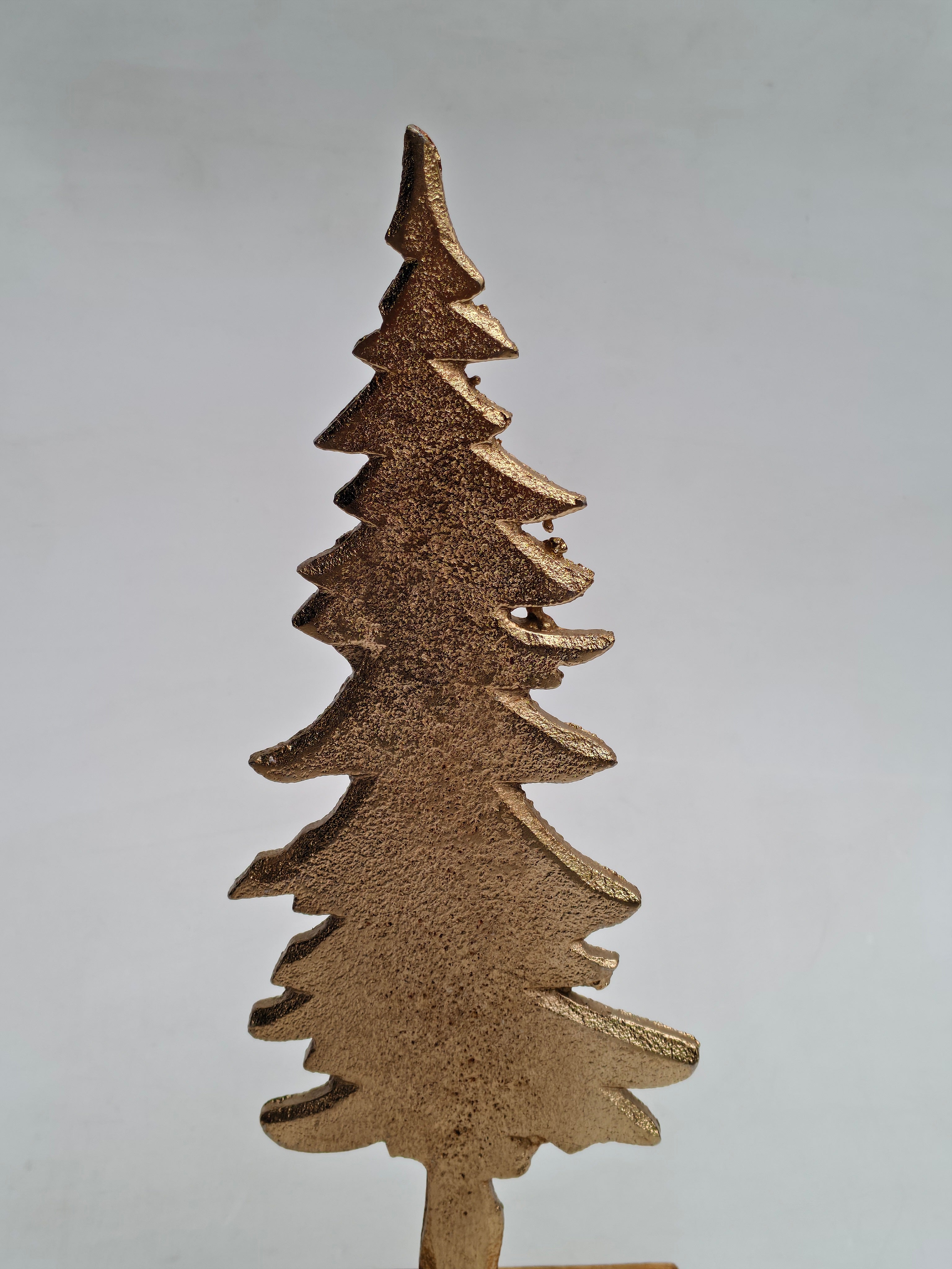 Golden Metal Christmas Tree with Wooden Base | Elegant Holiday Tabletop Décor