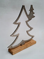 Silver Metal Christmas Tree with Wooden Base