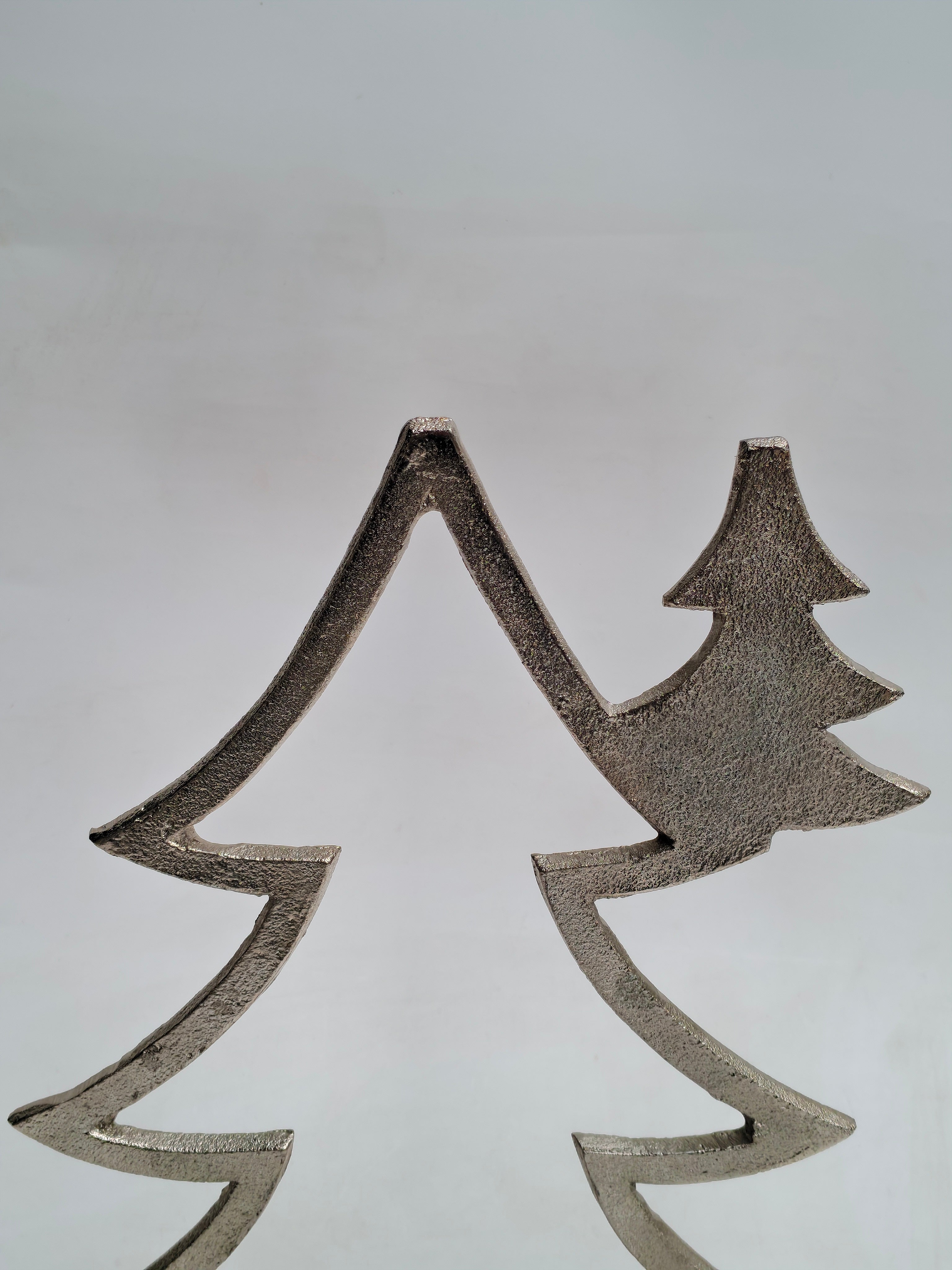 Silver Metal Christmas Tree with Wooden Base | Elegant Festive Accent Decor