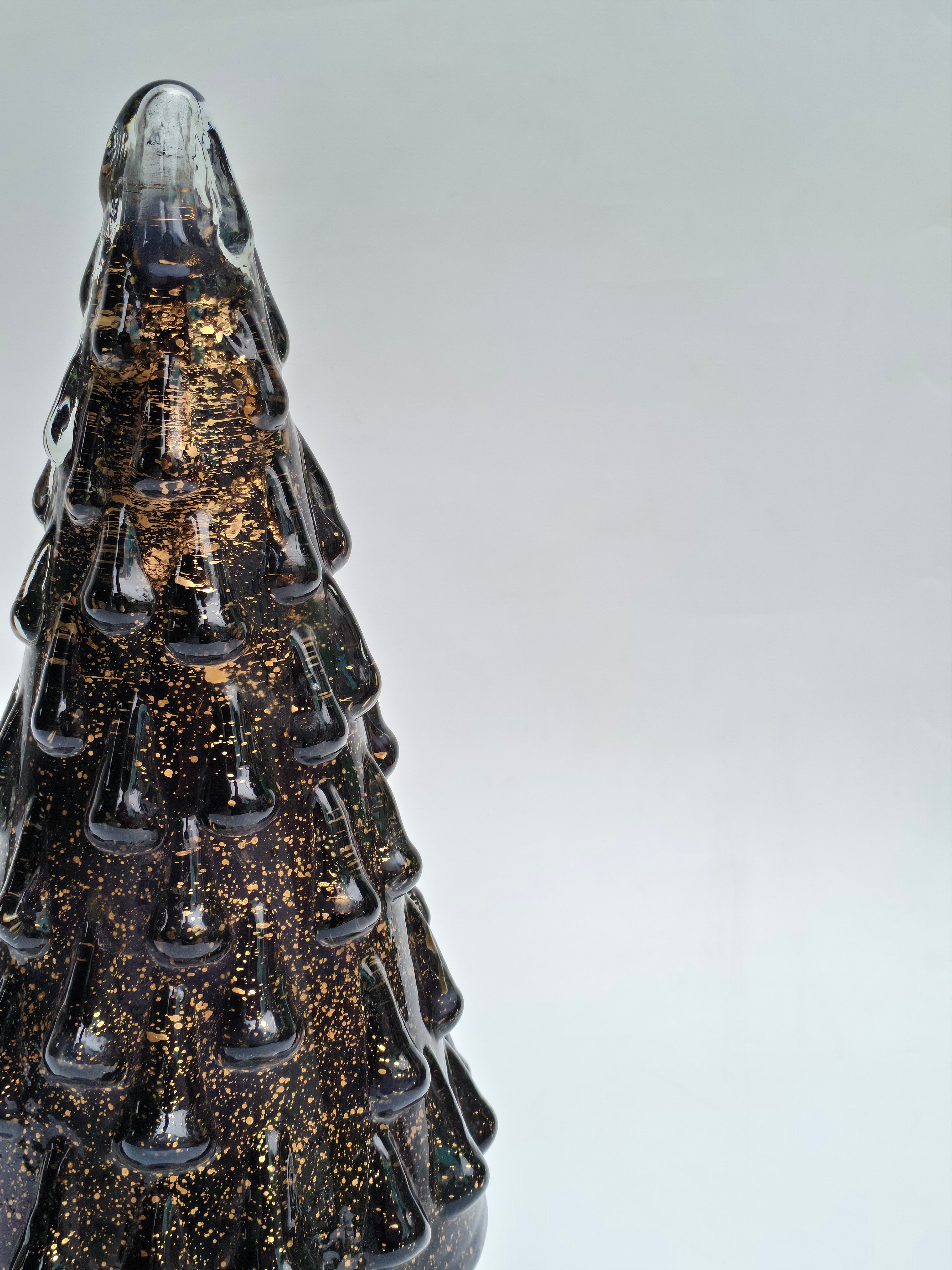 Midnight Gold Glass Christmas Tree with Wooden Base | Elegant Festive Decor
