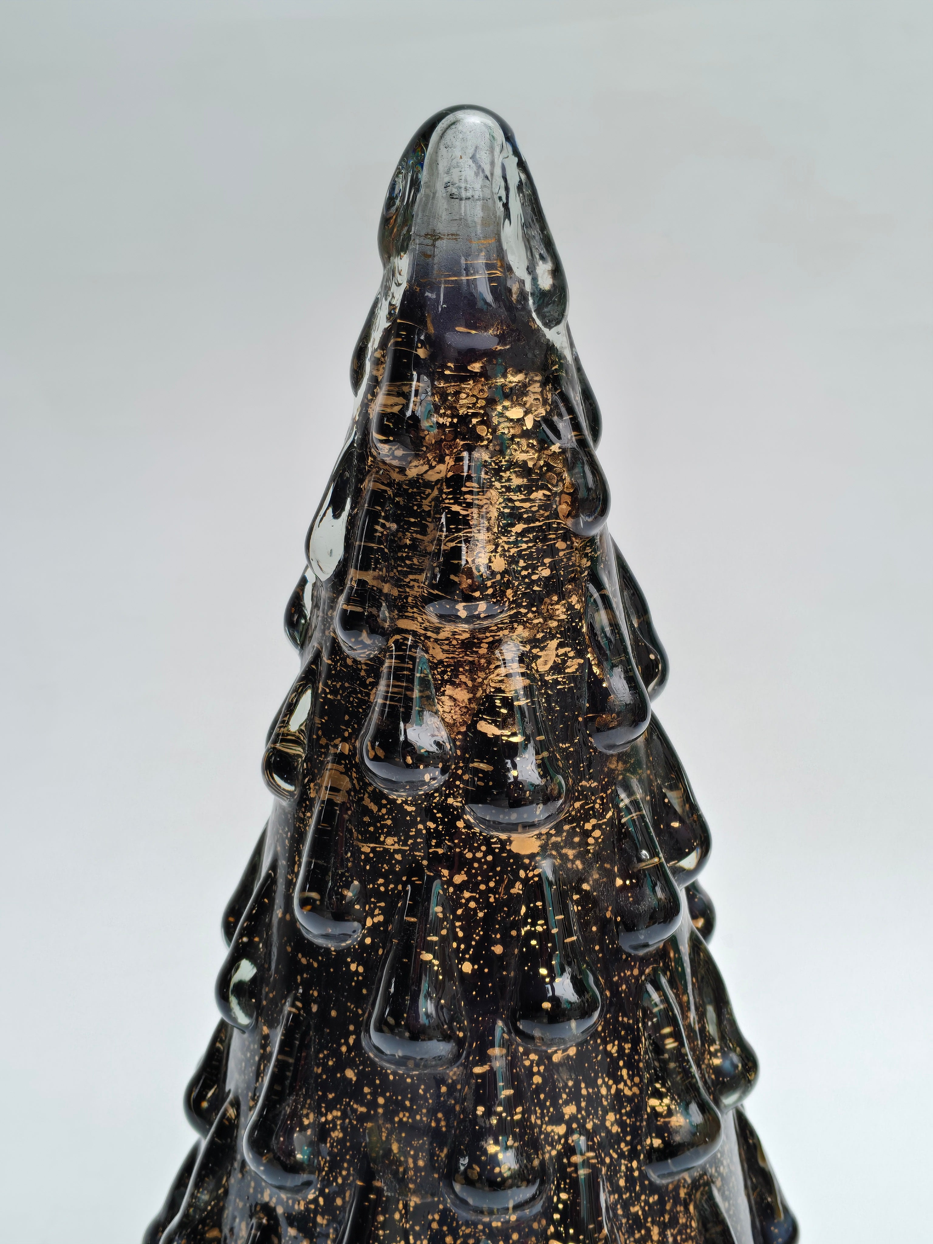 Midnight Gold Glass Christmas Tree with Wooden Base | Elegant Festive Decor
