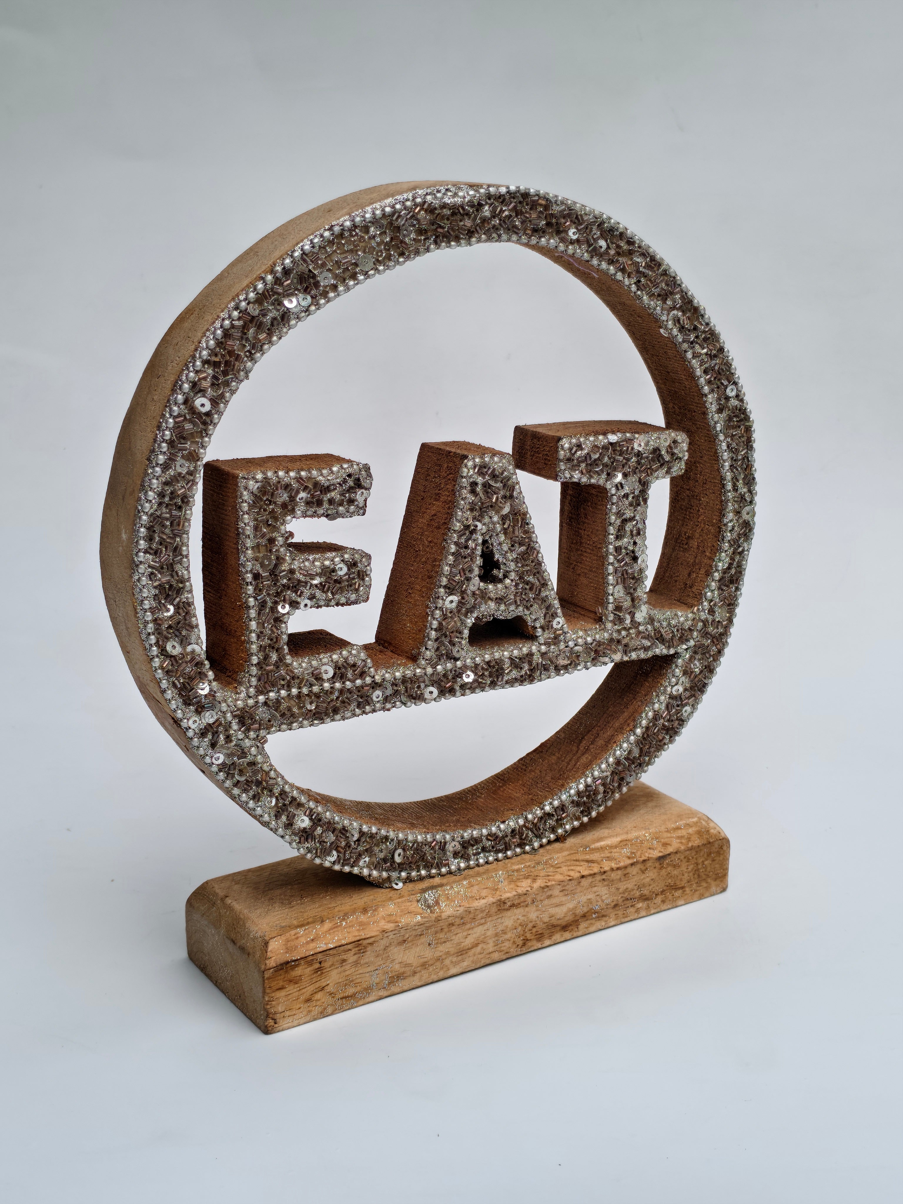 Beaded Wooden “EAT” Table Decor Sign