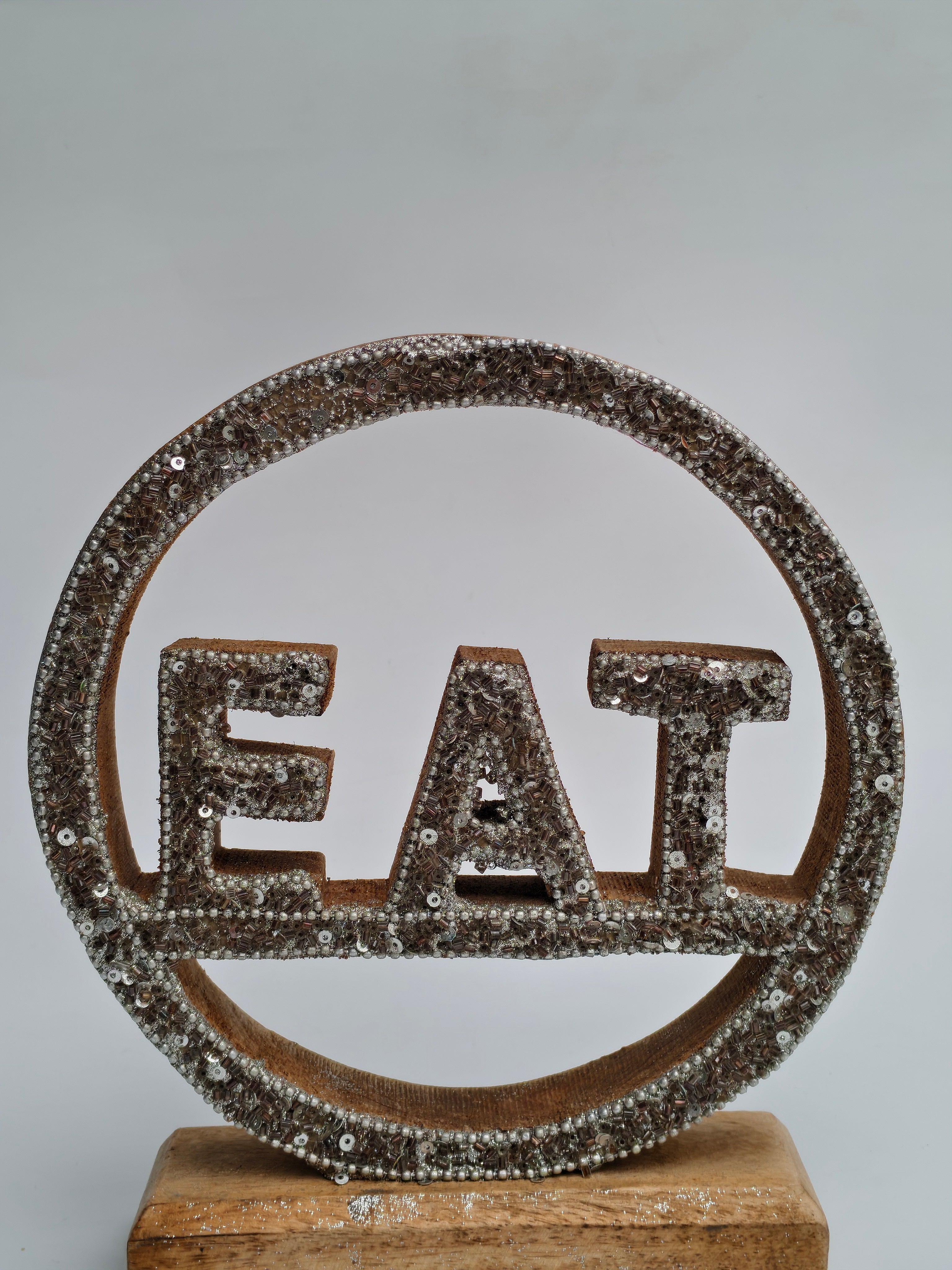 Beaded Wooden “EAT” Table Decor Sign