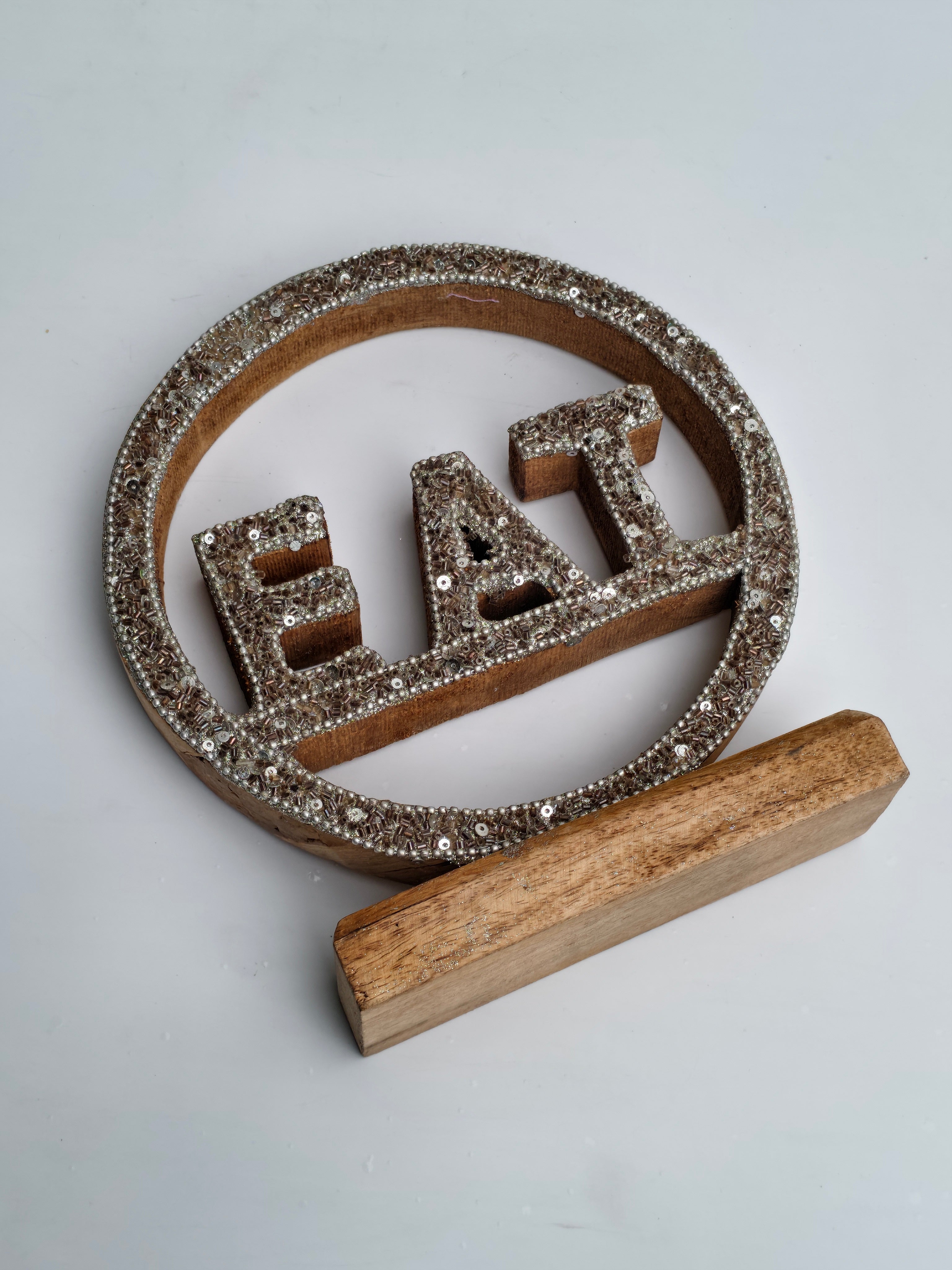 Beaded Wooden “EAT” Table Decor Sign