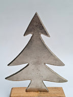 Metal Christmas Tree Sculpture with Wooden Base