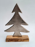 Metal Christmas Tree Sculpture with Wooden Base