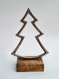Minimalist Metal Christmas Tree Sculpture with Wooden Base